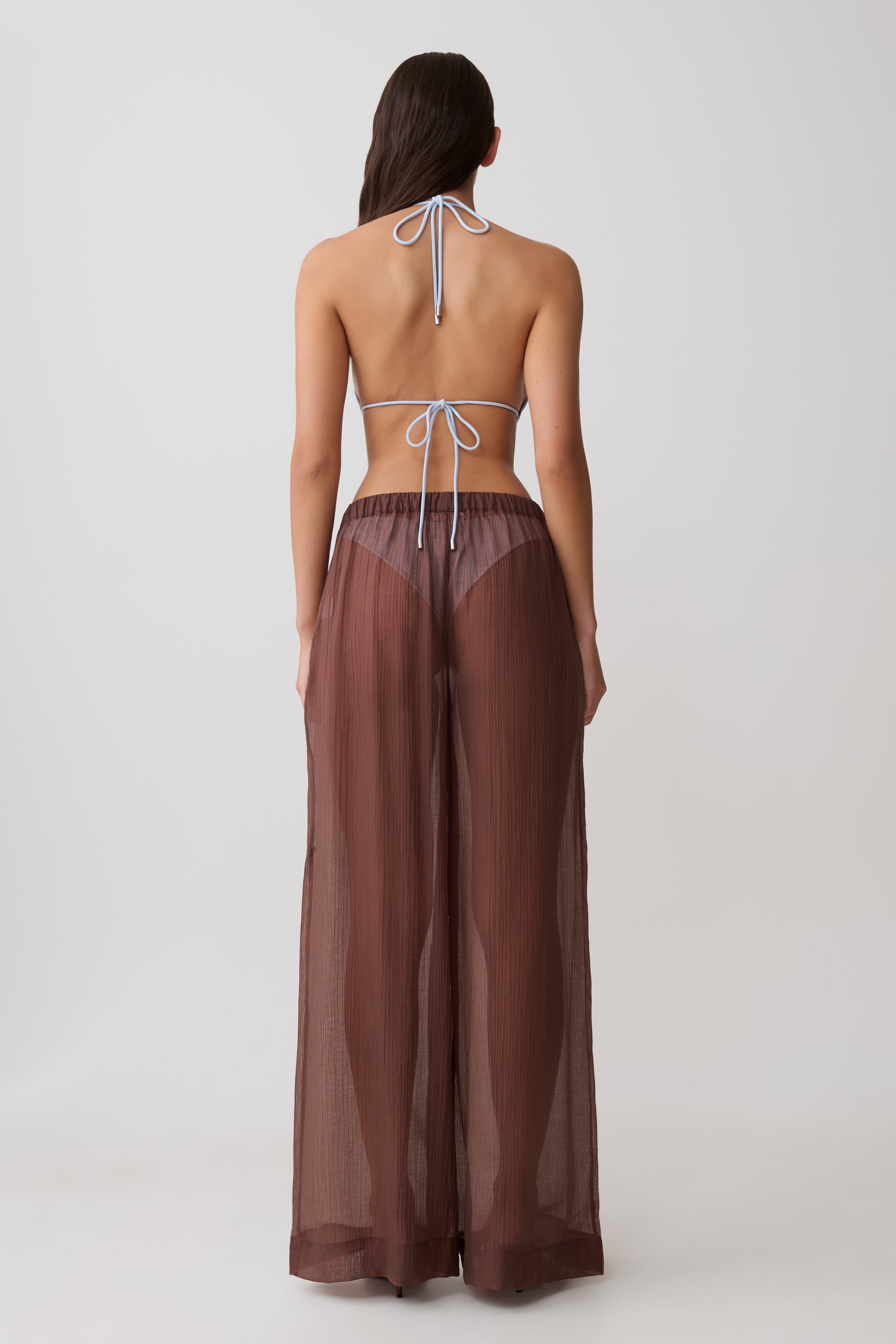 Leilani Sheer Drawstring Wide Leg Pants - Chocolate #2