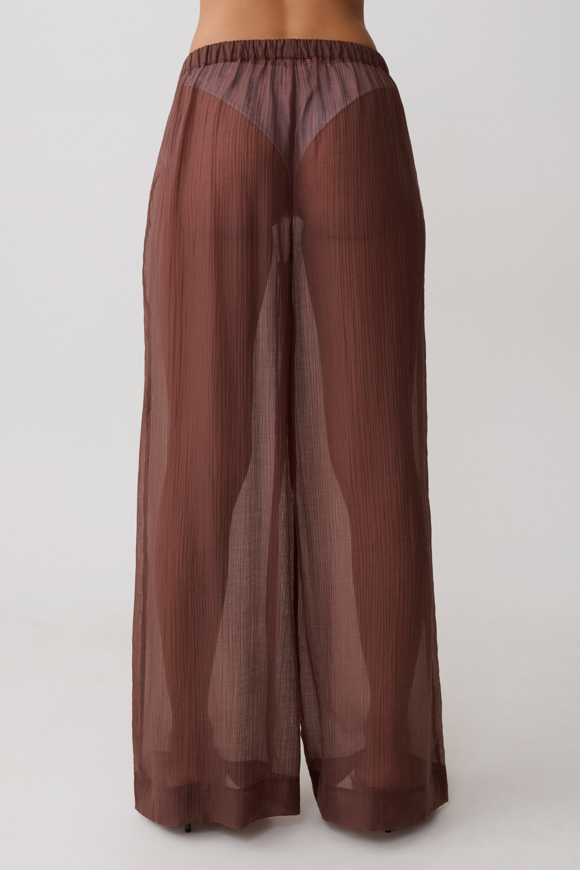 Leilani Sheer Drawstring Wide Leg Pants - Chocolate #7