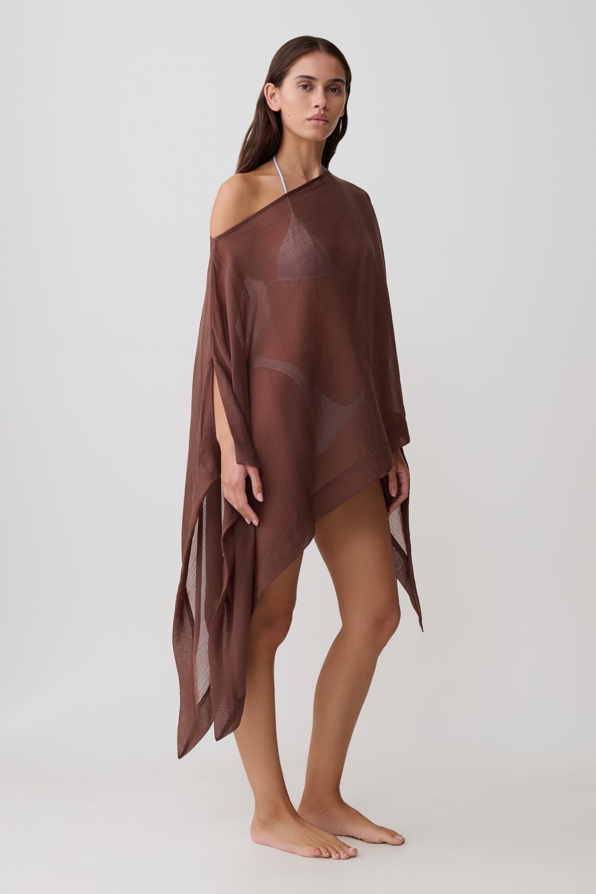 Leilani Sheer Draped Asymmetric Top - Chocolate #4