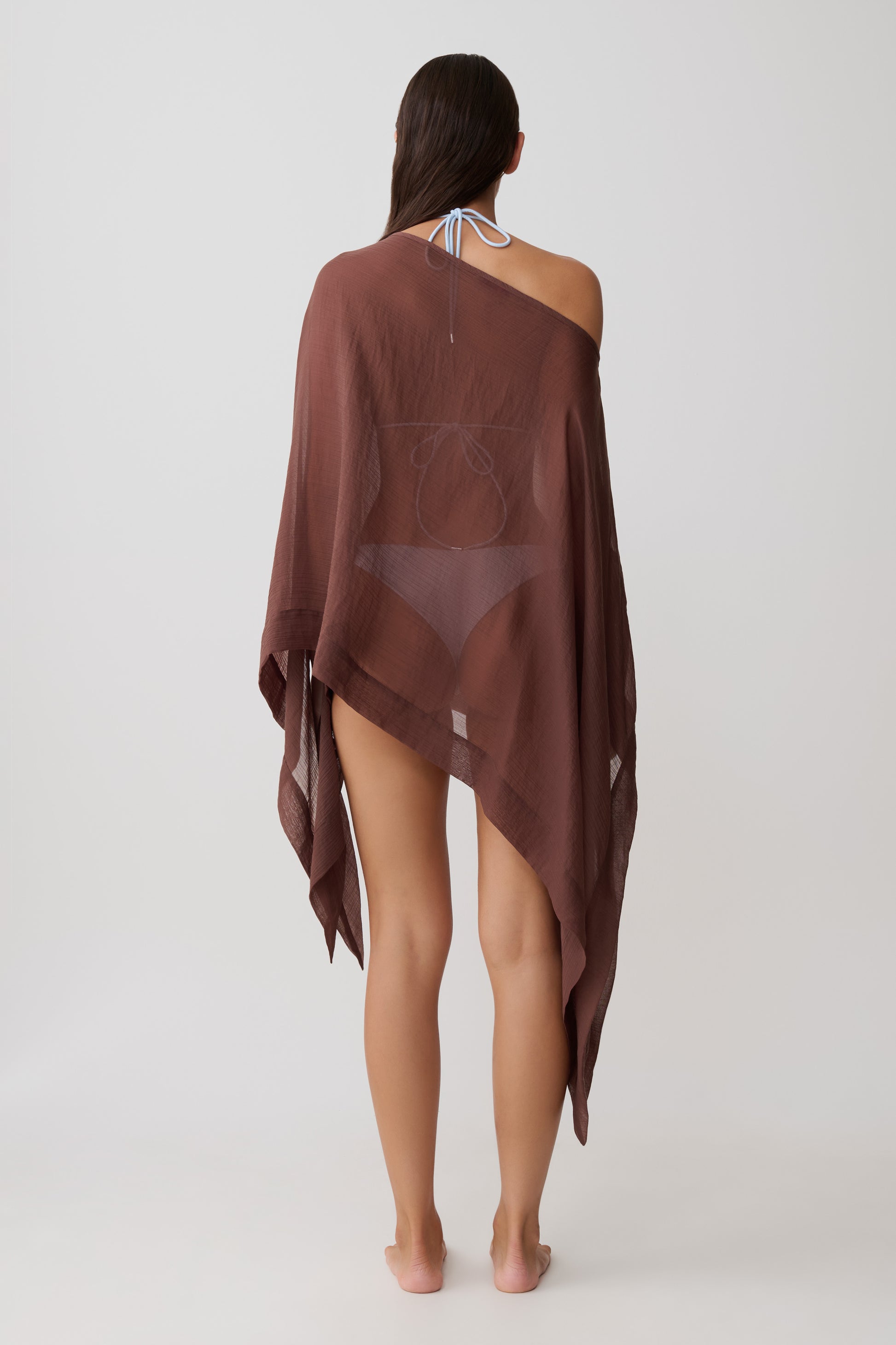 Leilani Sheer Draped Asymmetric Top - Chocolate #2