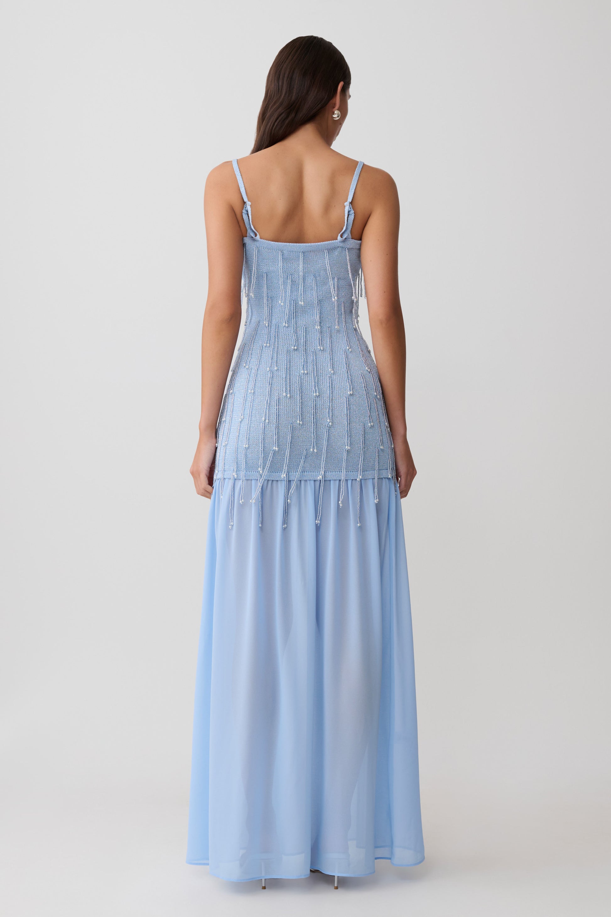 Belinda Beaded Knit & Chiffon Maxi Dress - Light Blue #2