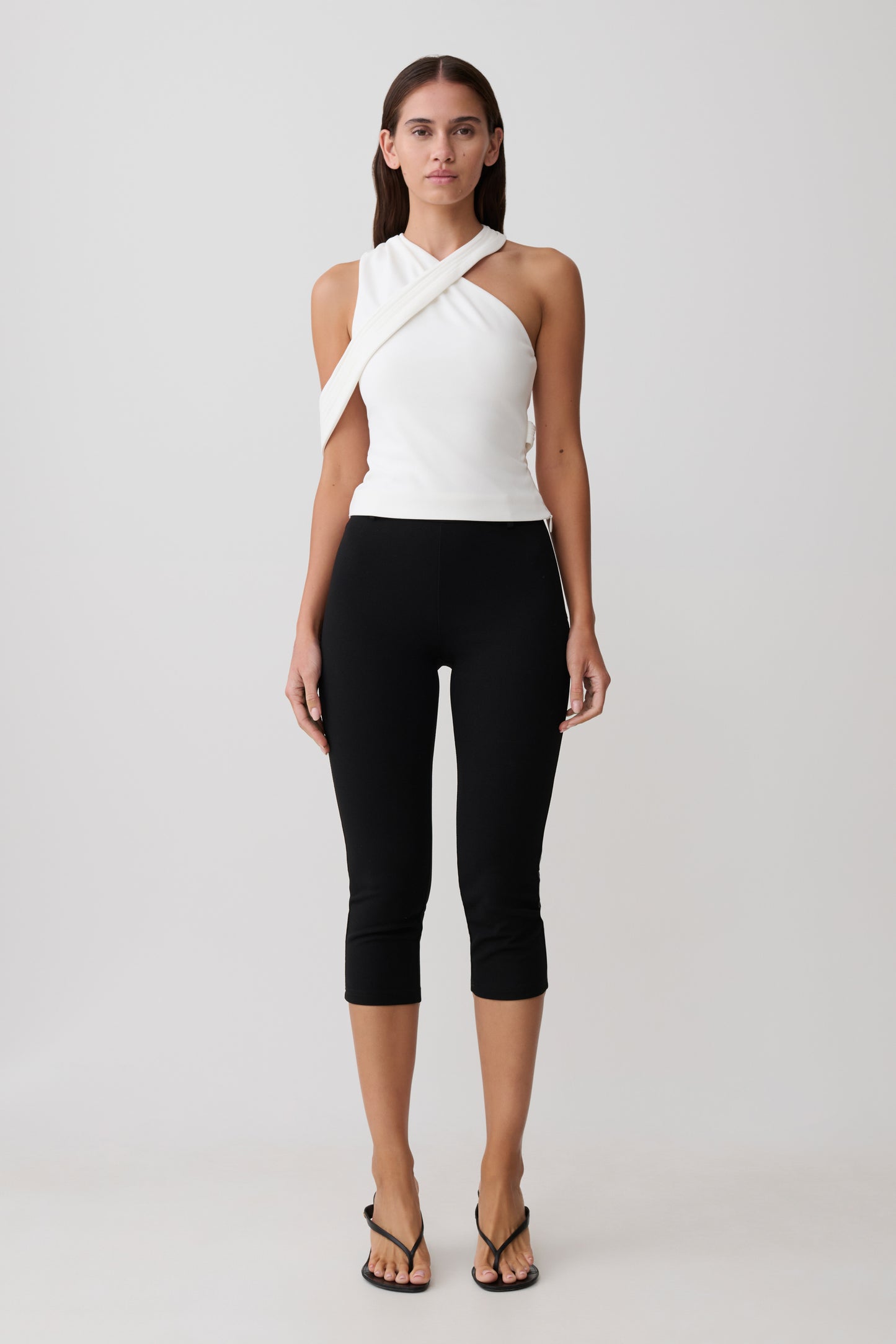 Sable Crossover Crepe Halter Top - White