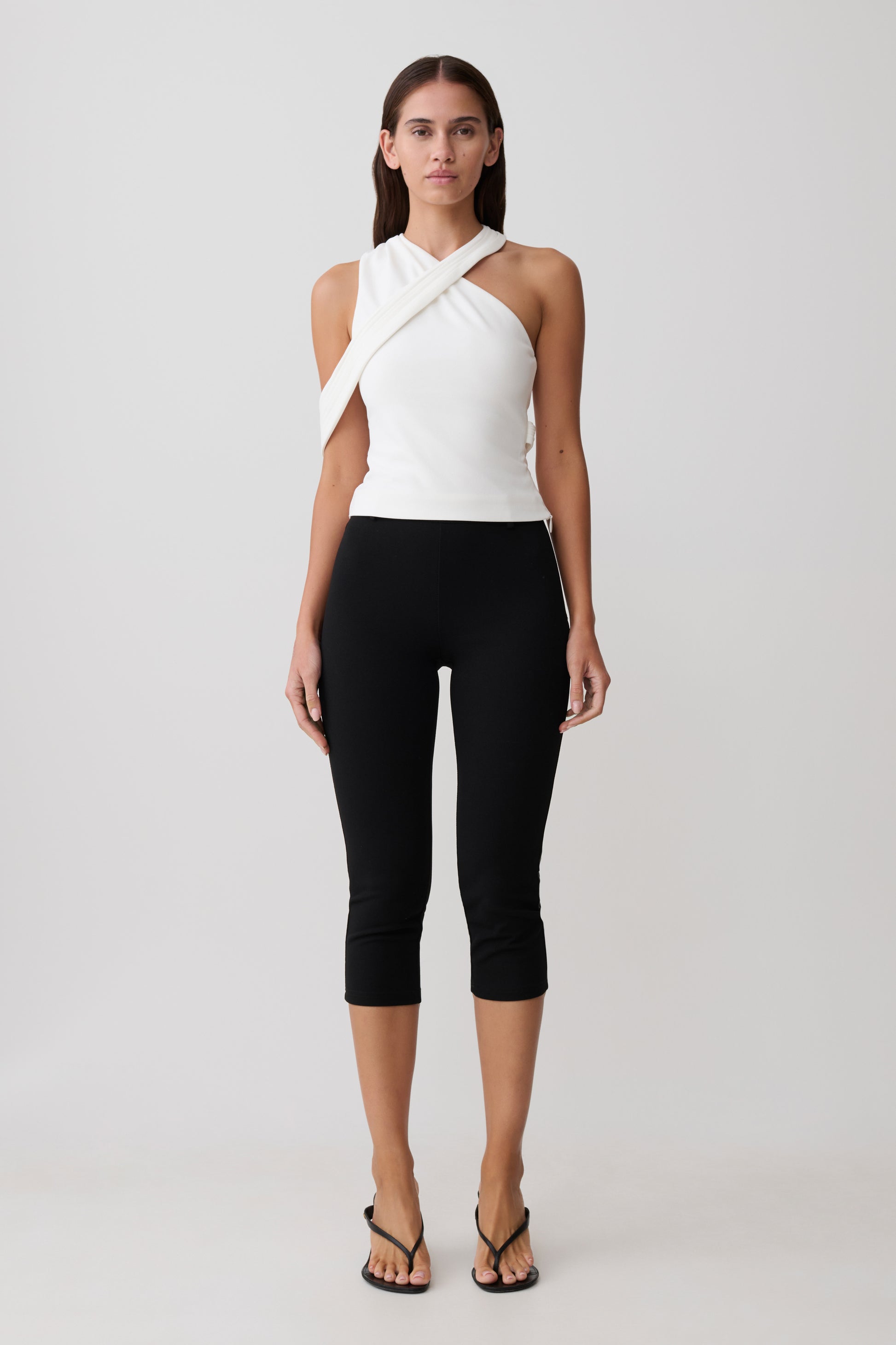 Sable Crossover Crepe Halter Top - White #7