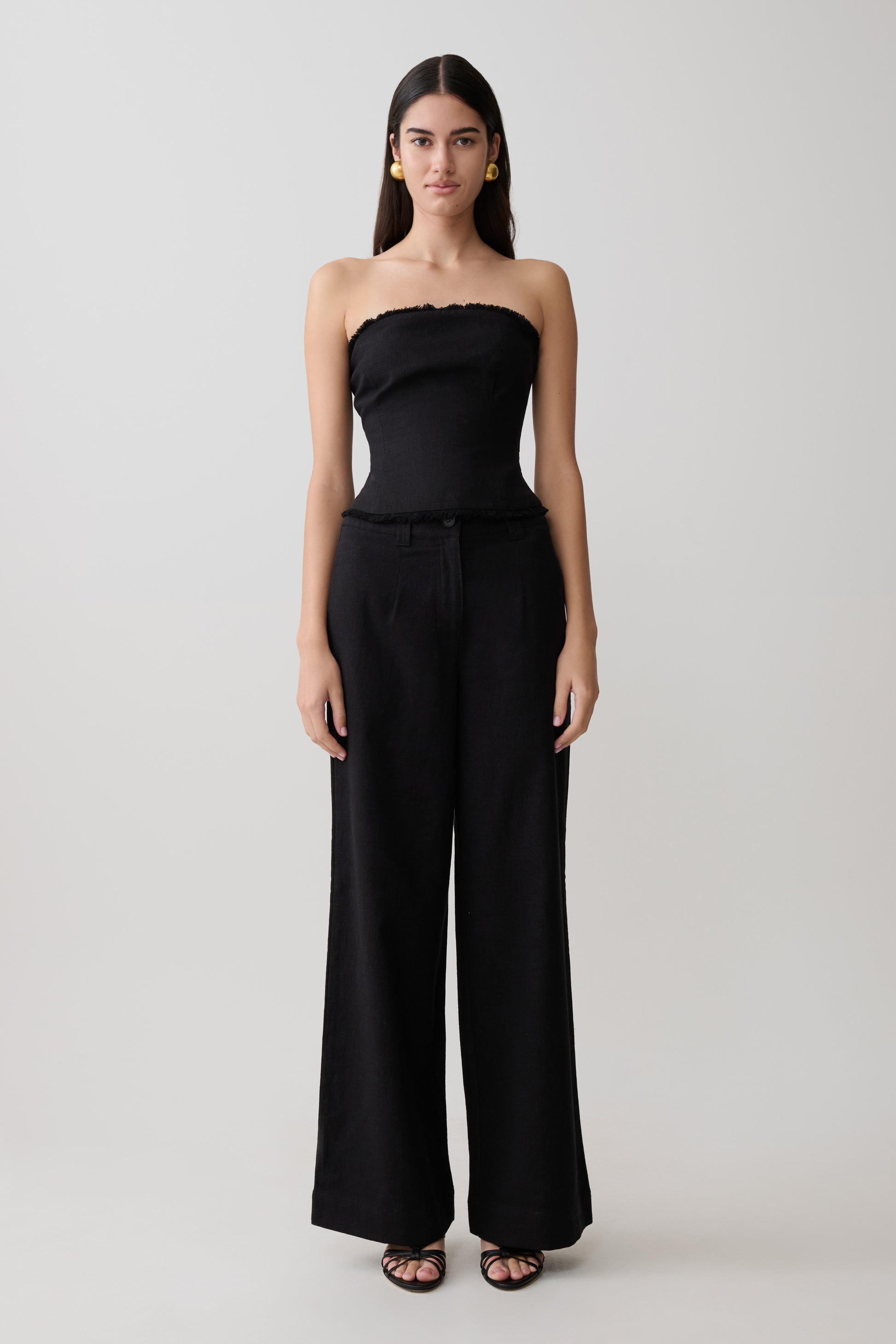 Annie Strapless Tie Back Linen Top - Black #5