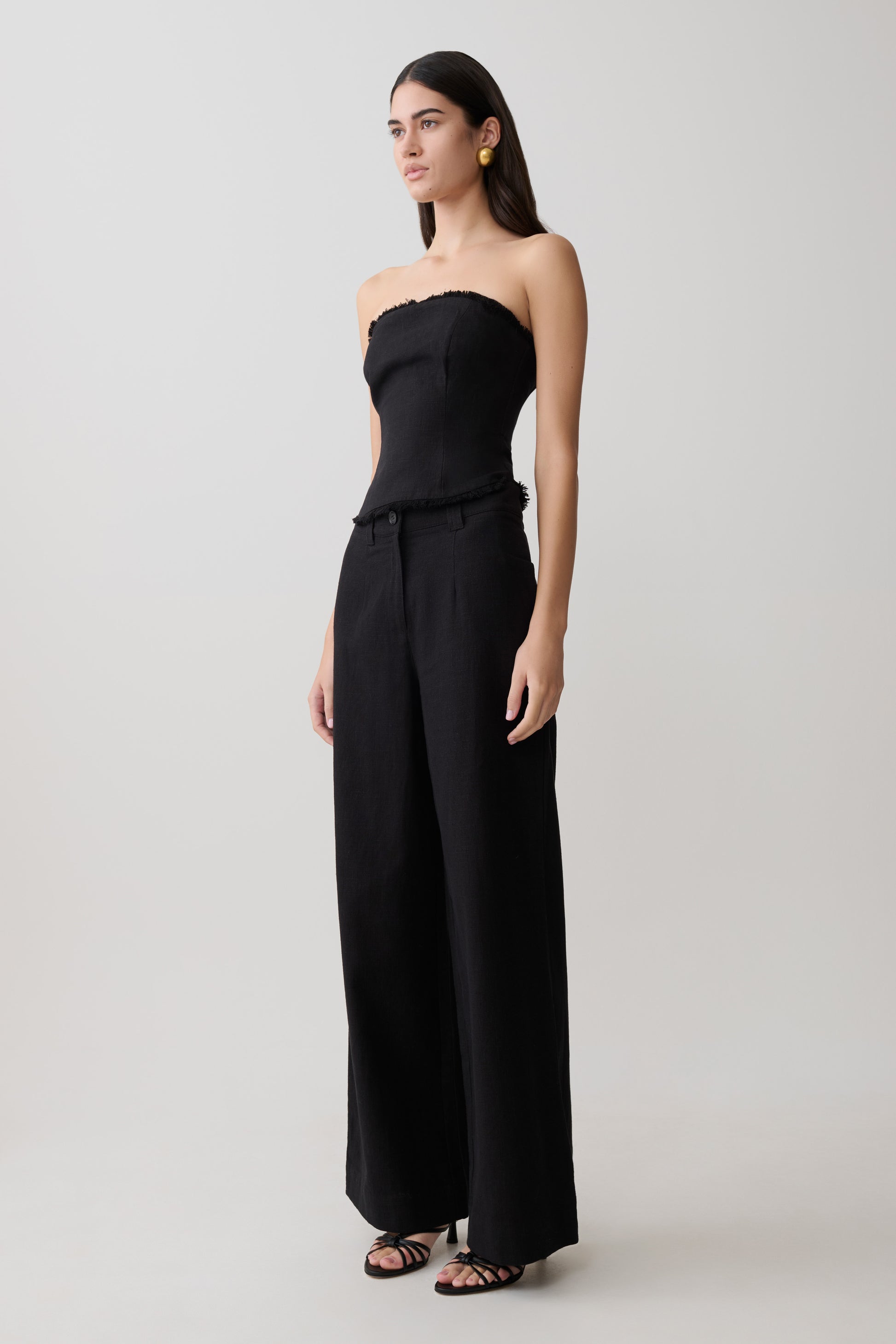 Annie Strapless Tie Back Linen Top - Black #4
