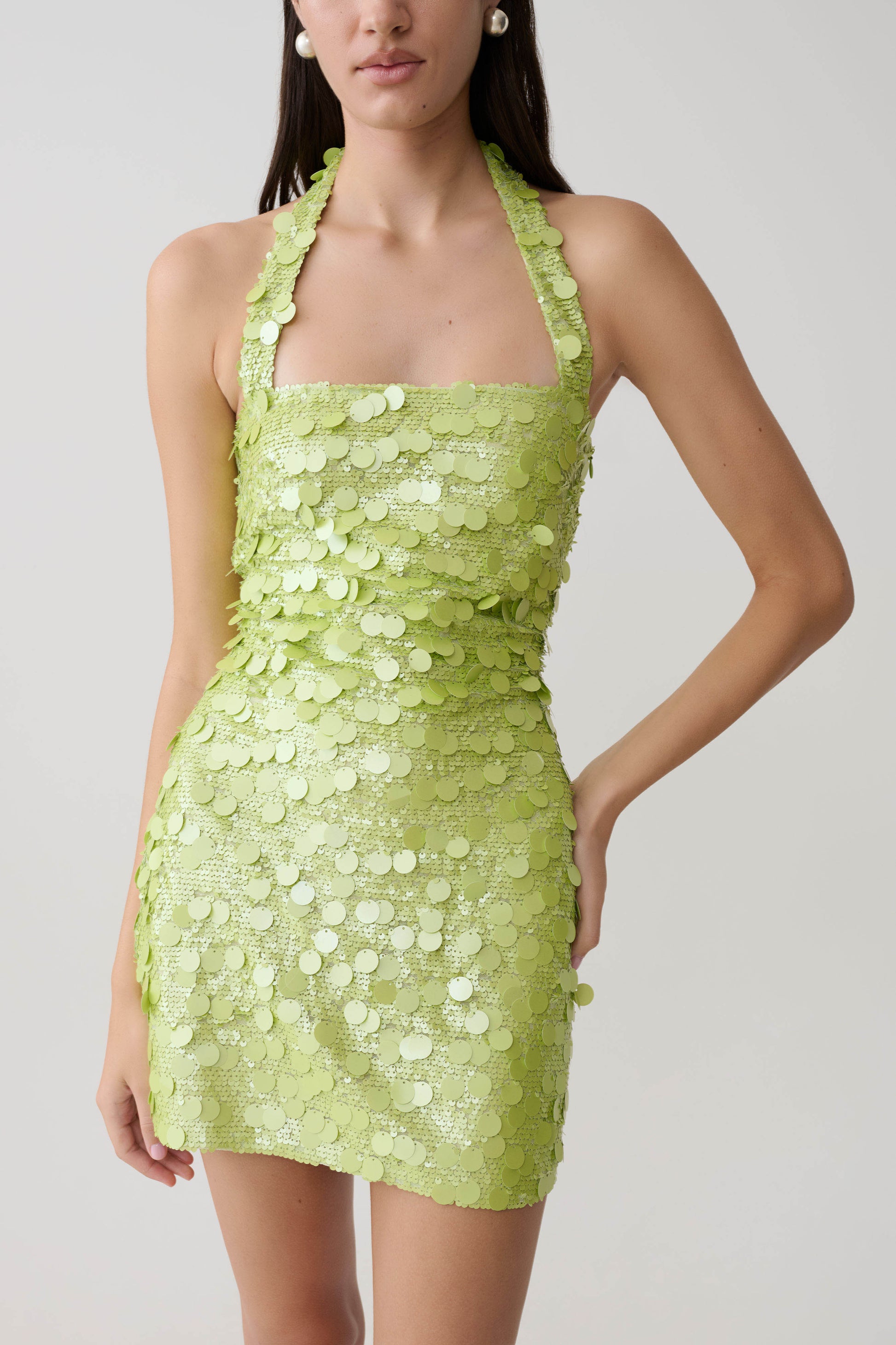 Caralee Sequin Halter Mini Dress