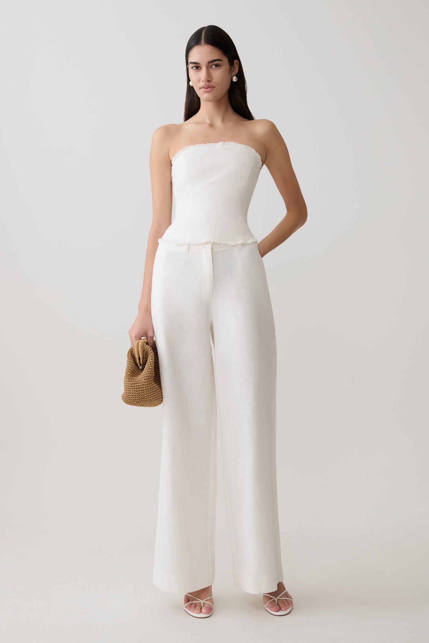 Brielle Straight Leg Linen Pant - White