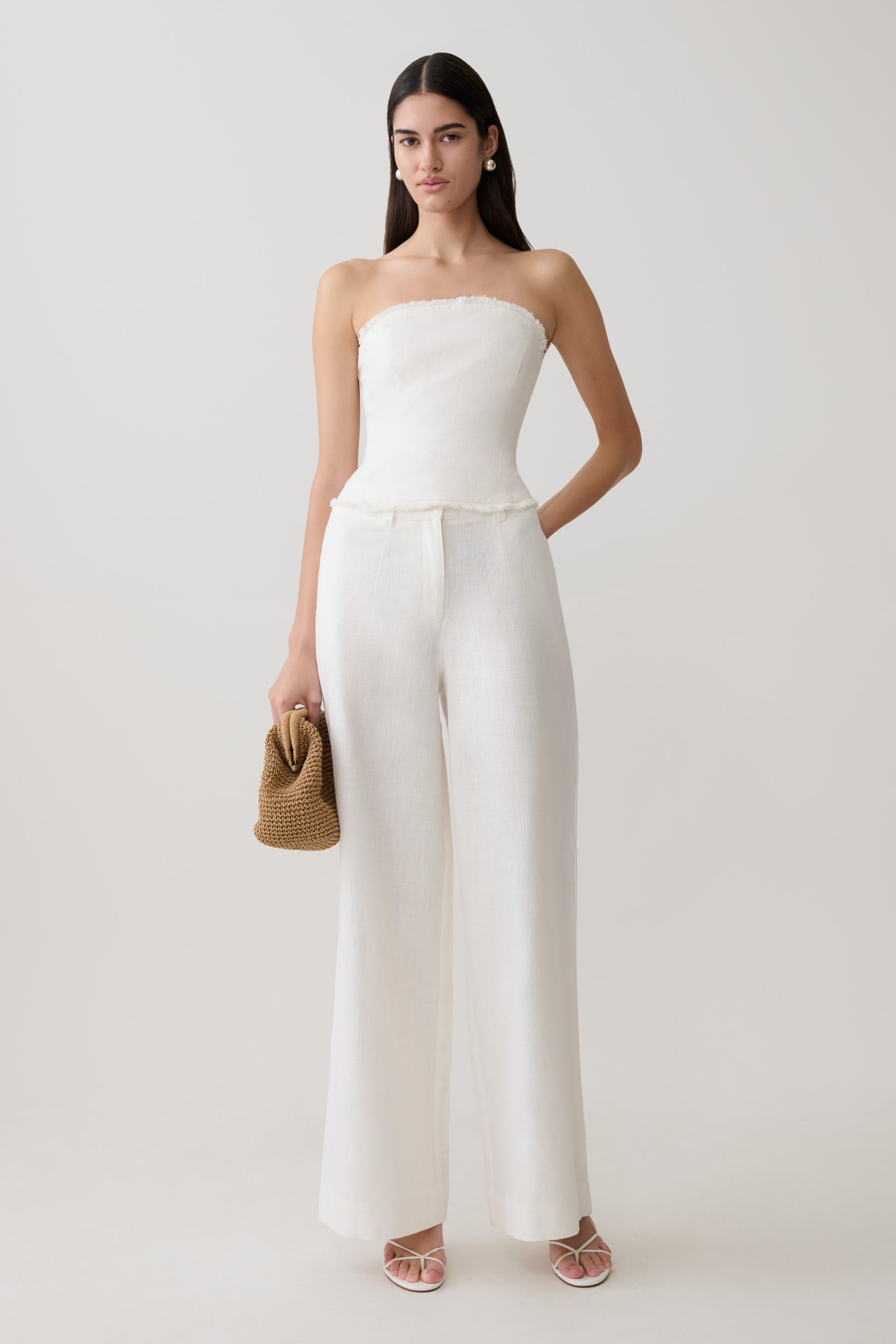 Brielle Straight Leg Linen Pant - White #7
