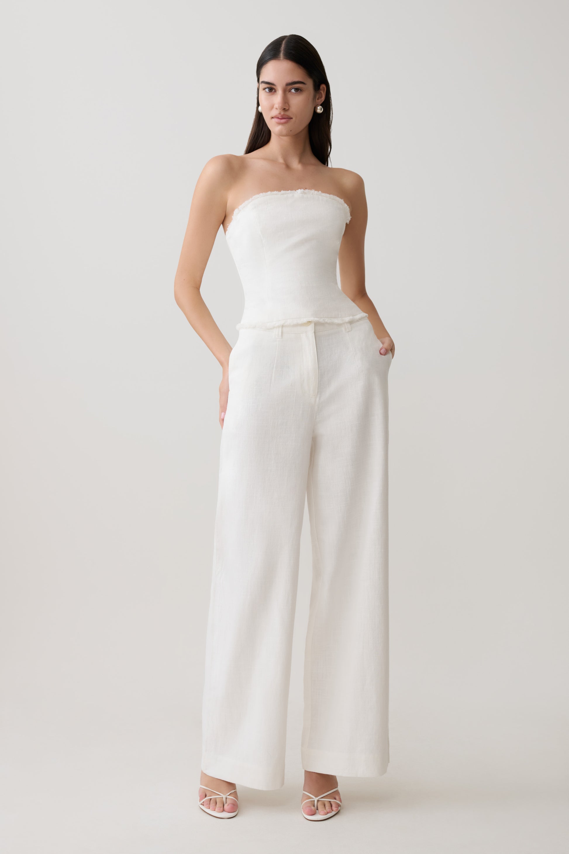 Brielle Straight Leg Linen Pant - White #5