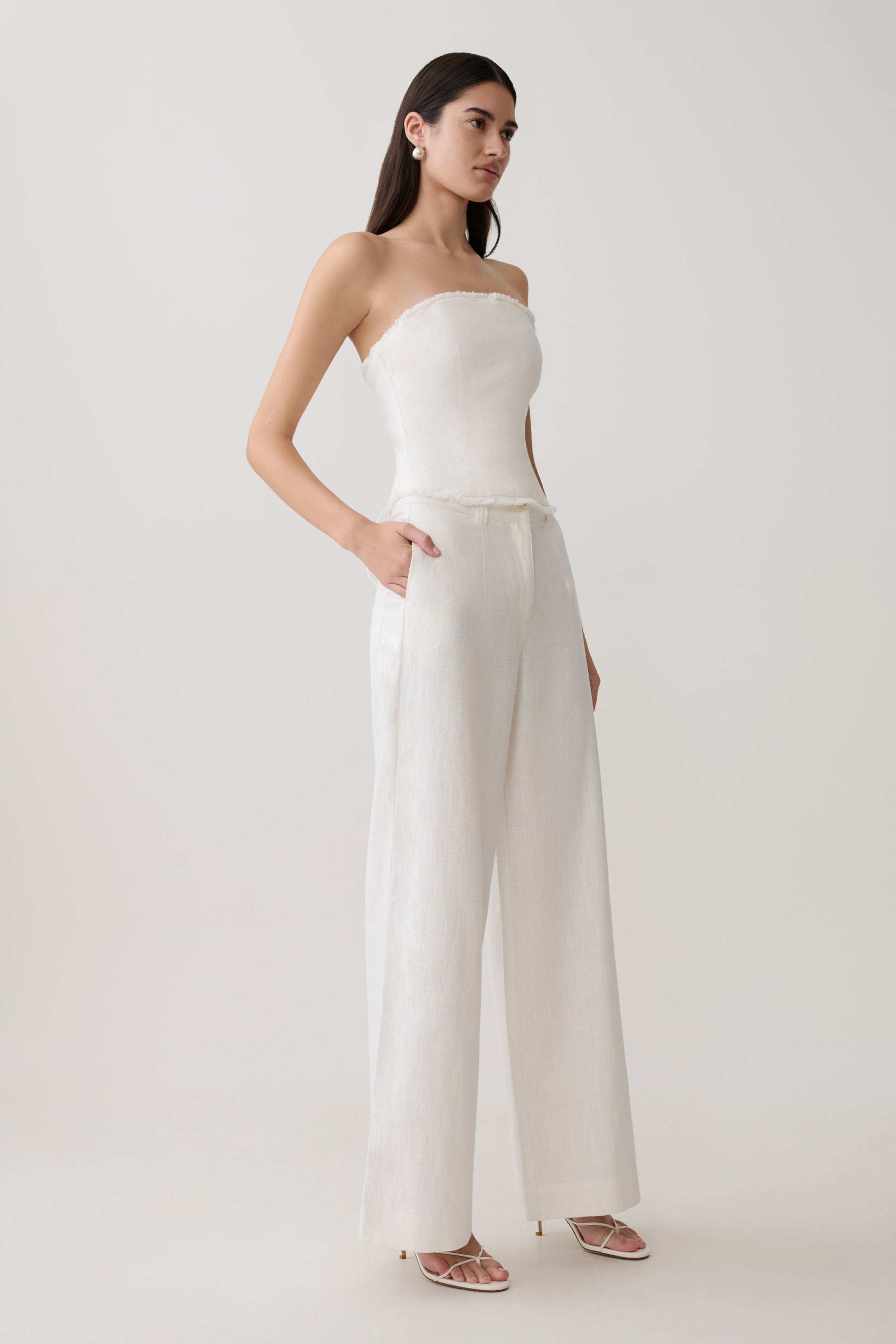 Brielle Straight Leg Linen Pant - White #4