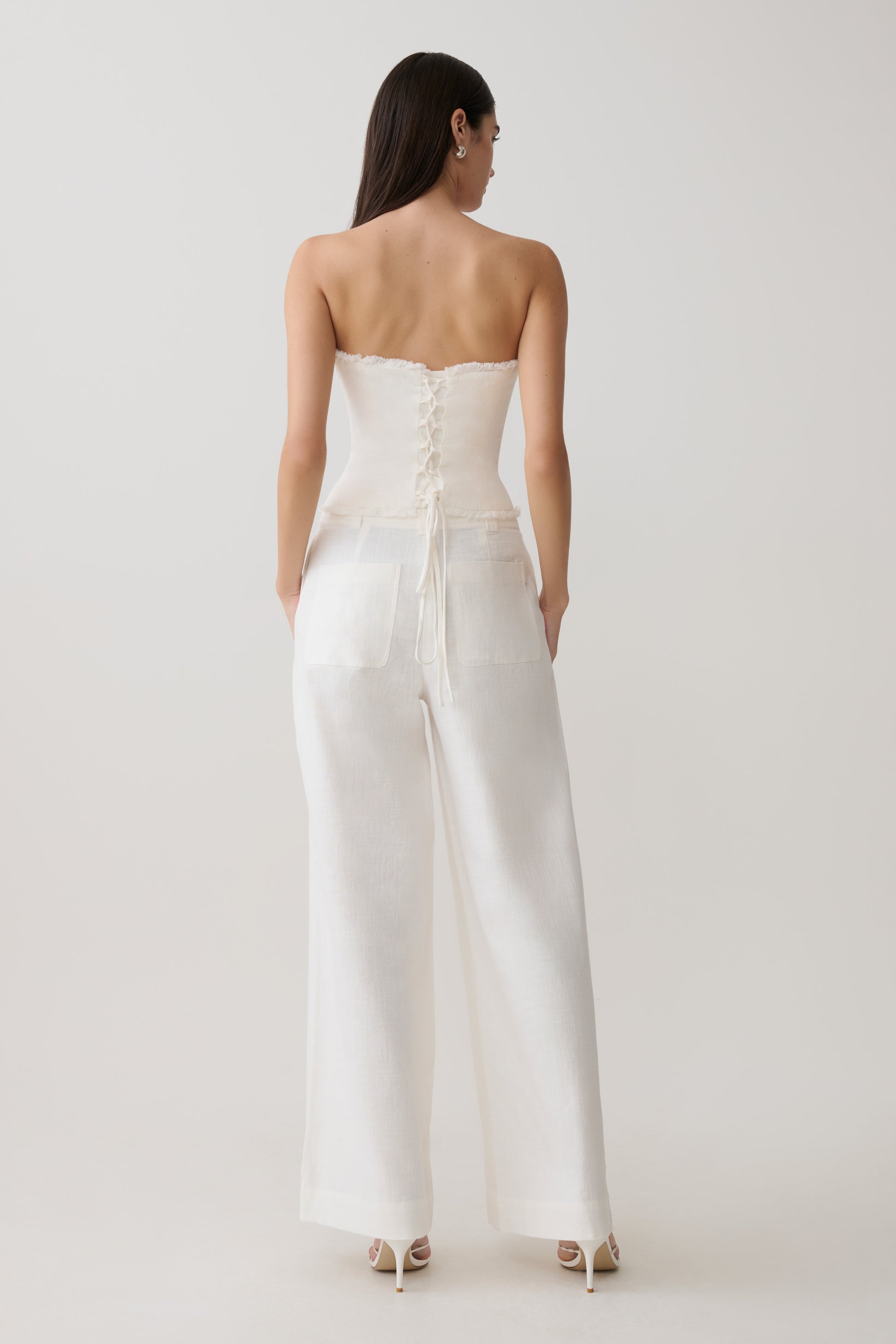 Brielle Straight Leg Linen Pant - White #6
