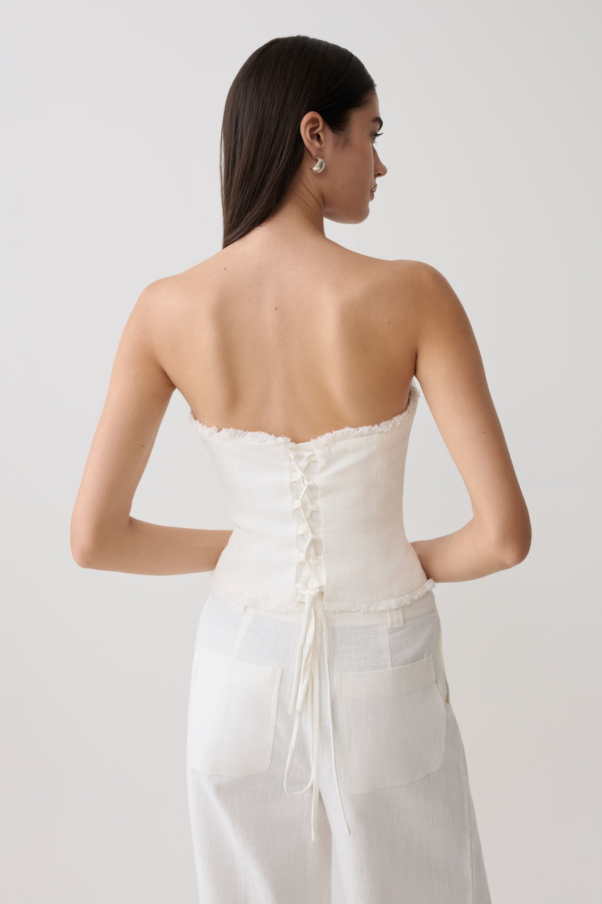 Annie Strapless Tie Back Linen Top - White #2