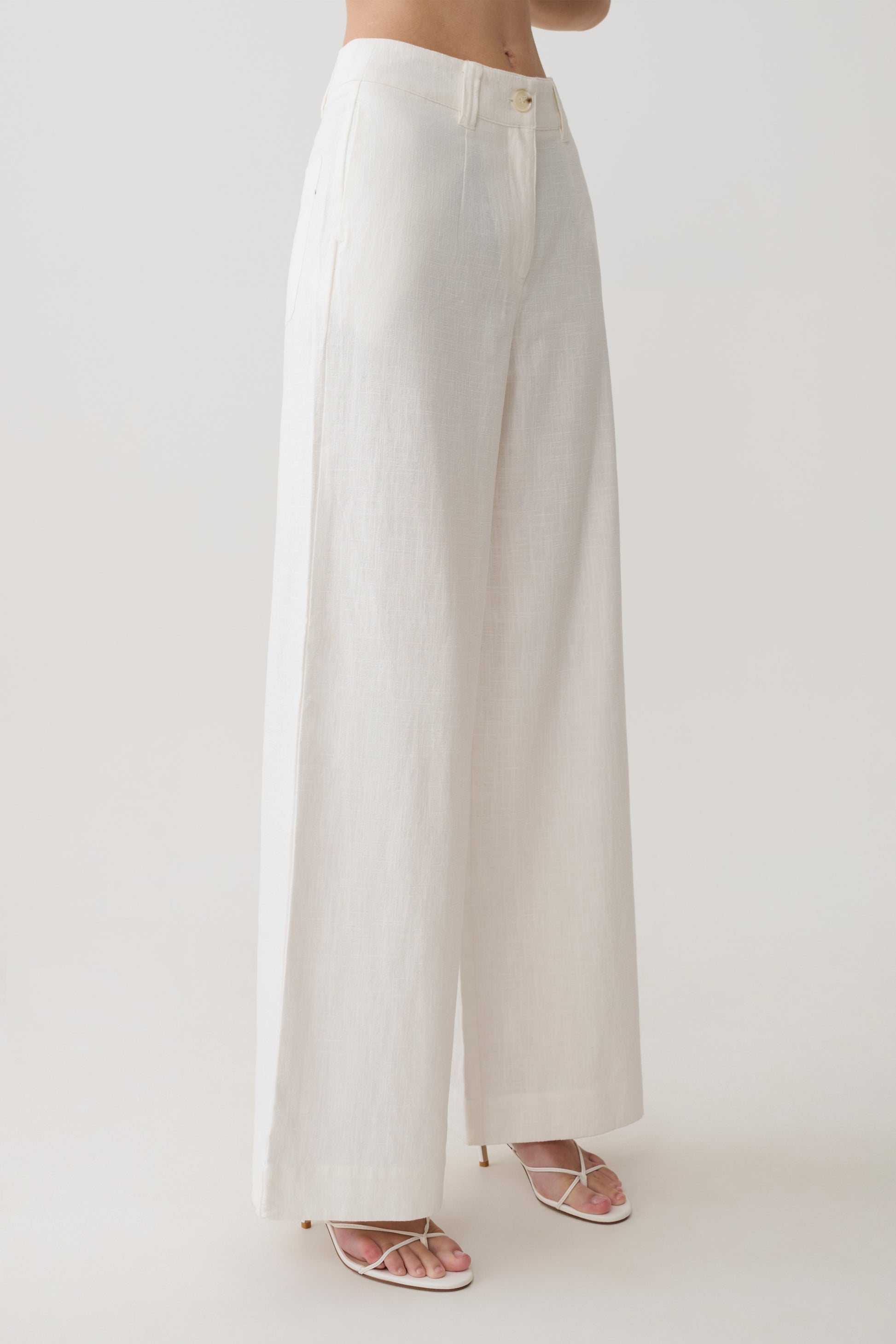 Brielle Straight Leg Linen Pant - White #3