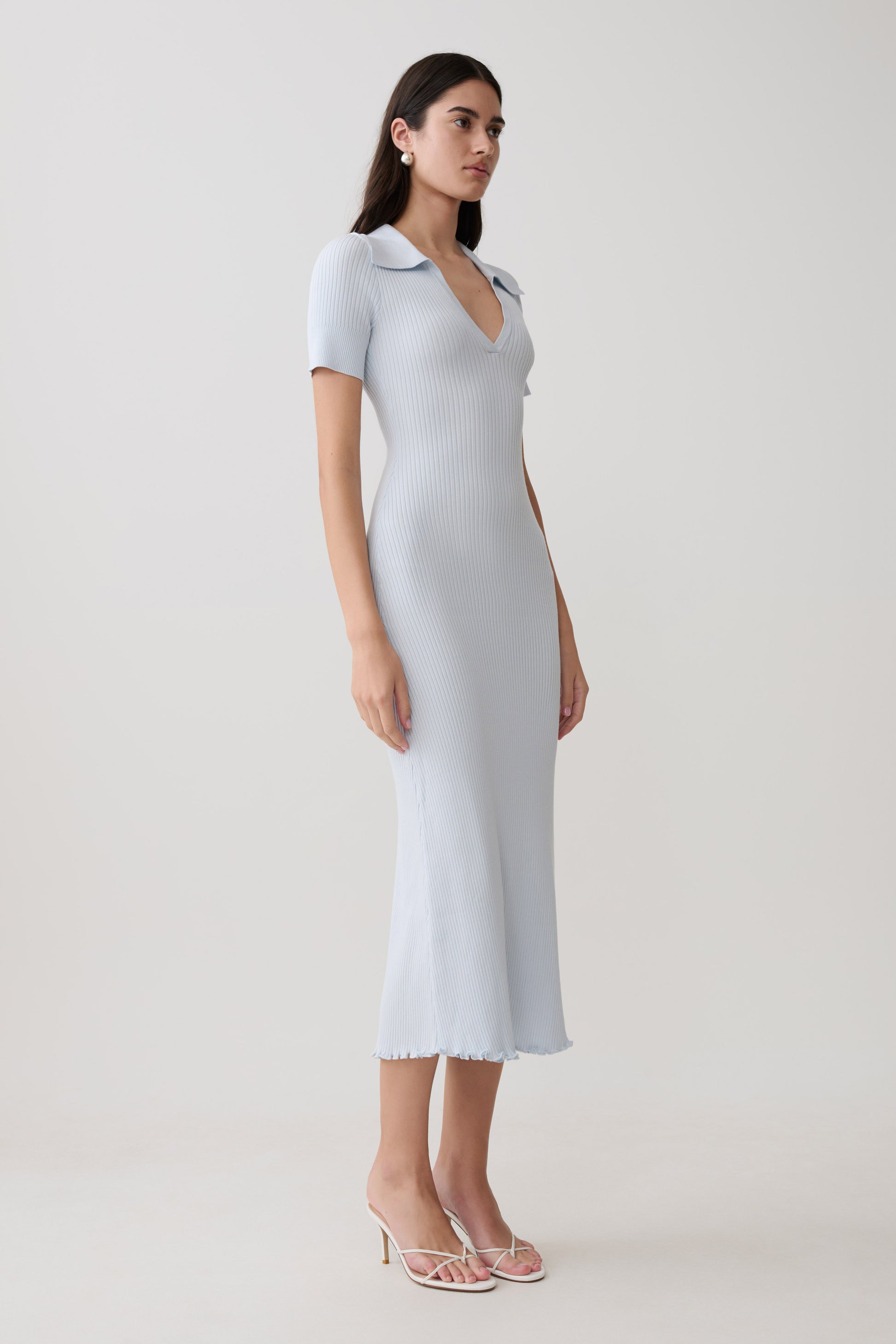 Nichelle Short Sleeve Collared Knit Midi Dress - Light Blue #4