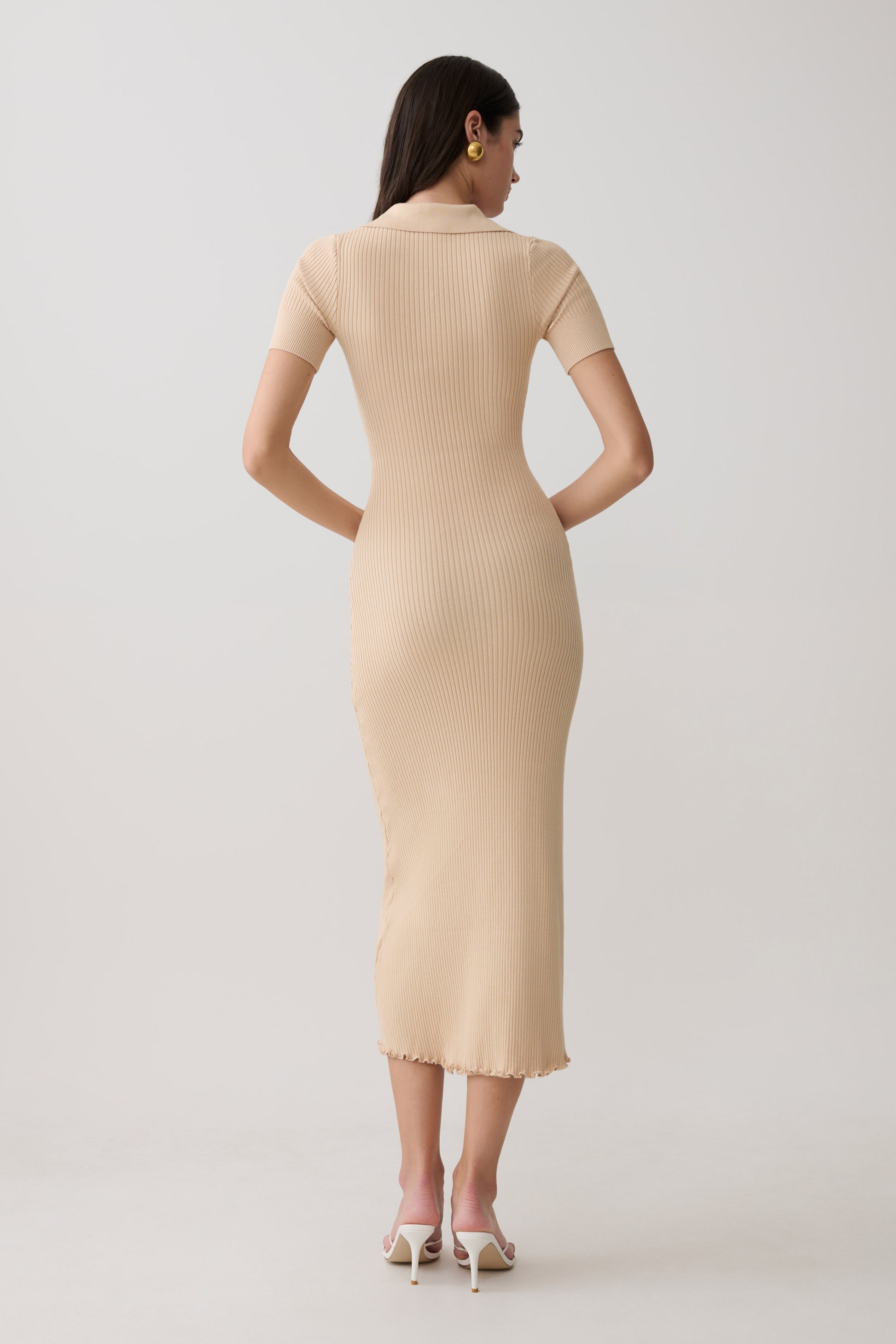 Nichelle Short Sleeve Collared Knit Midi Dress - Natural #2