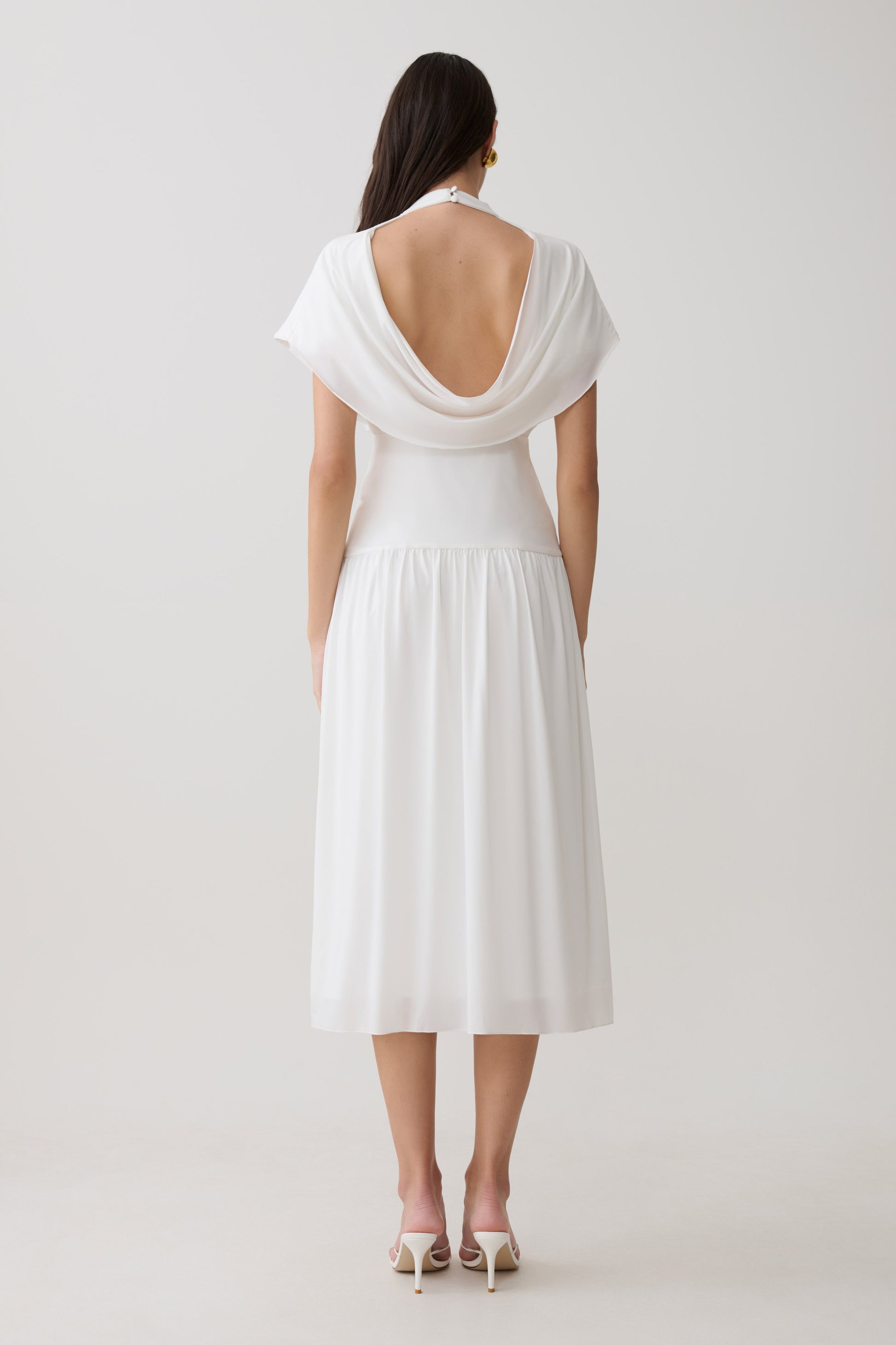 Ailla High Neck Cowl Midi Dress - White #2