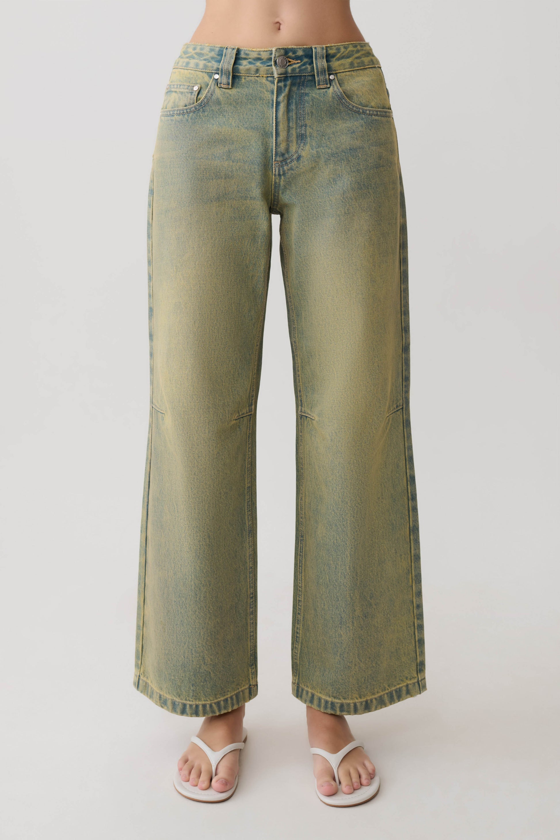 Joey Mid Rise Wide Leg Jeans - Green Wash #6
