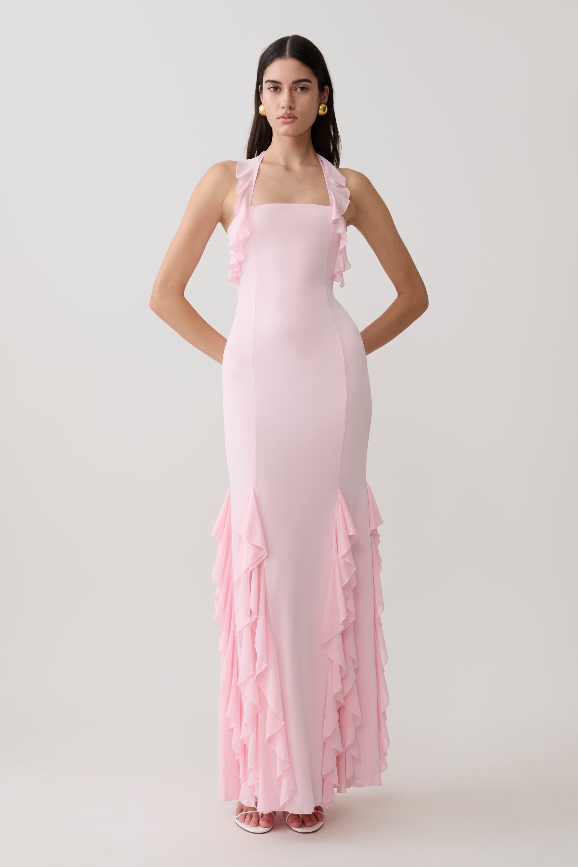 Etta Ruffle Slinky Maxi Dress - Pale Pink #5