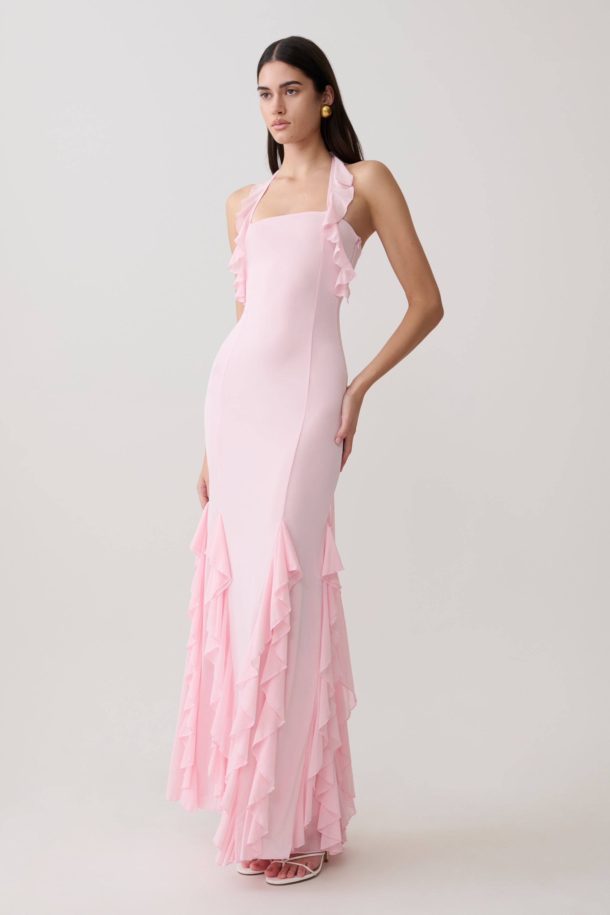 Etta Ruffle Slinky Maxi Dress - Pale Pink #4