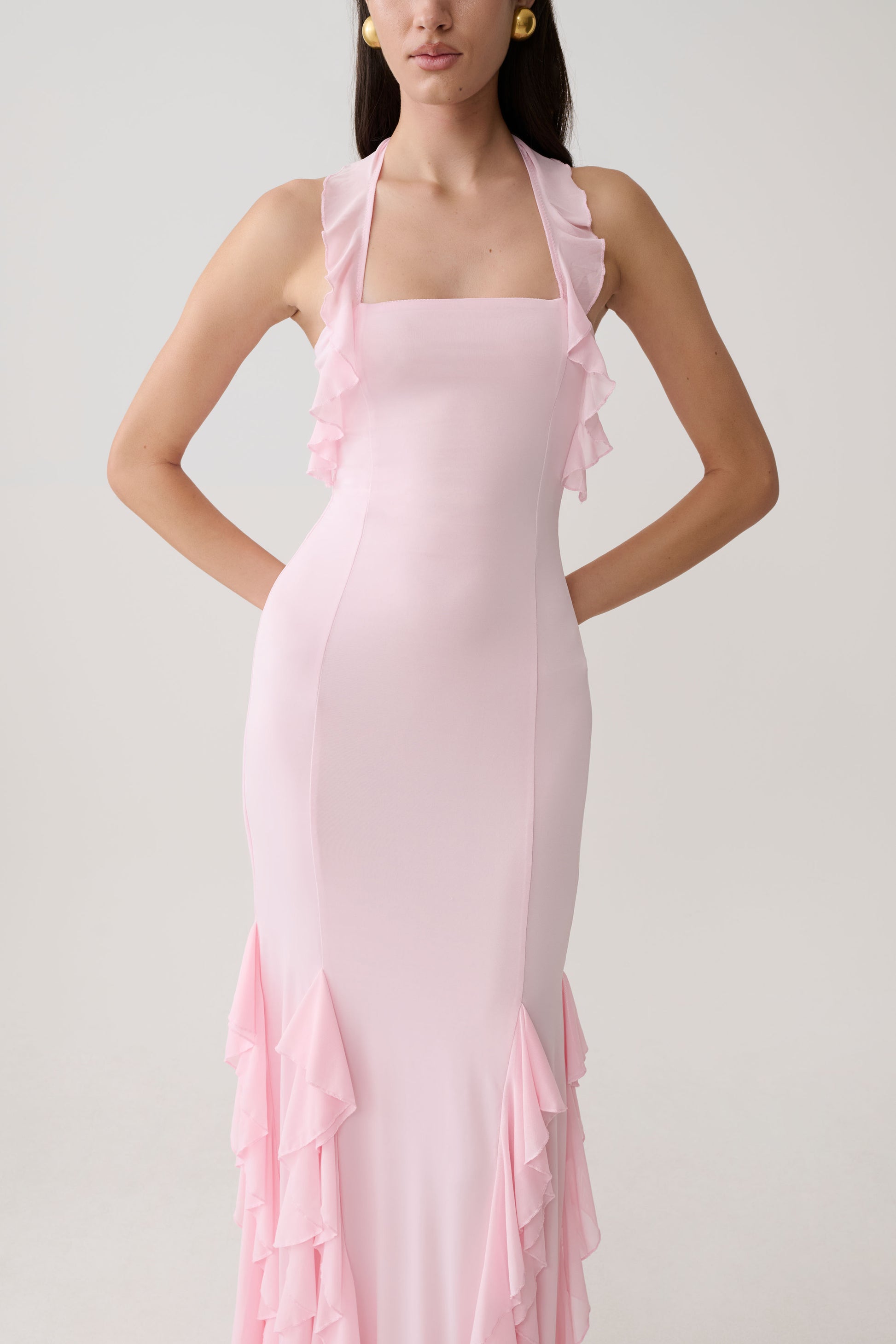 Etta Ruffle Slinky Maxi Dress - Pale Pink #6