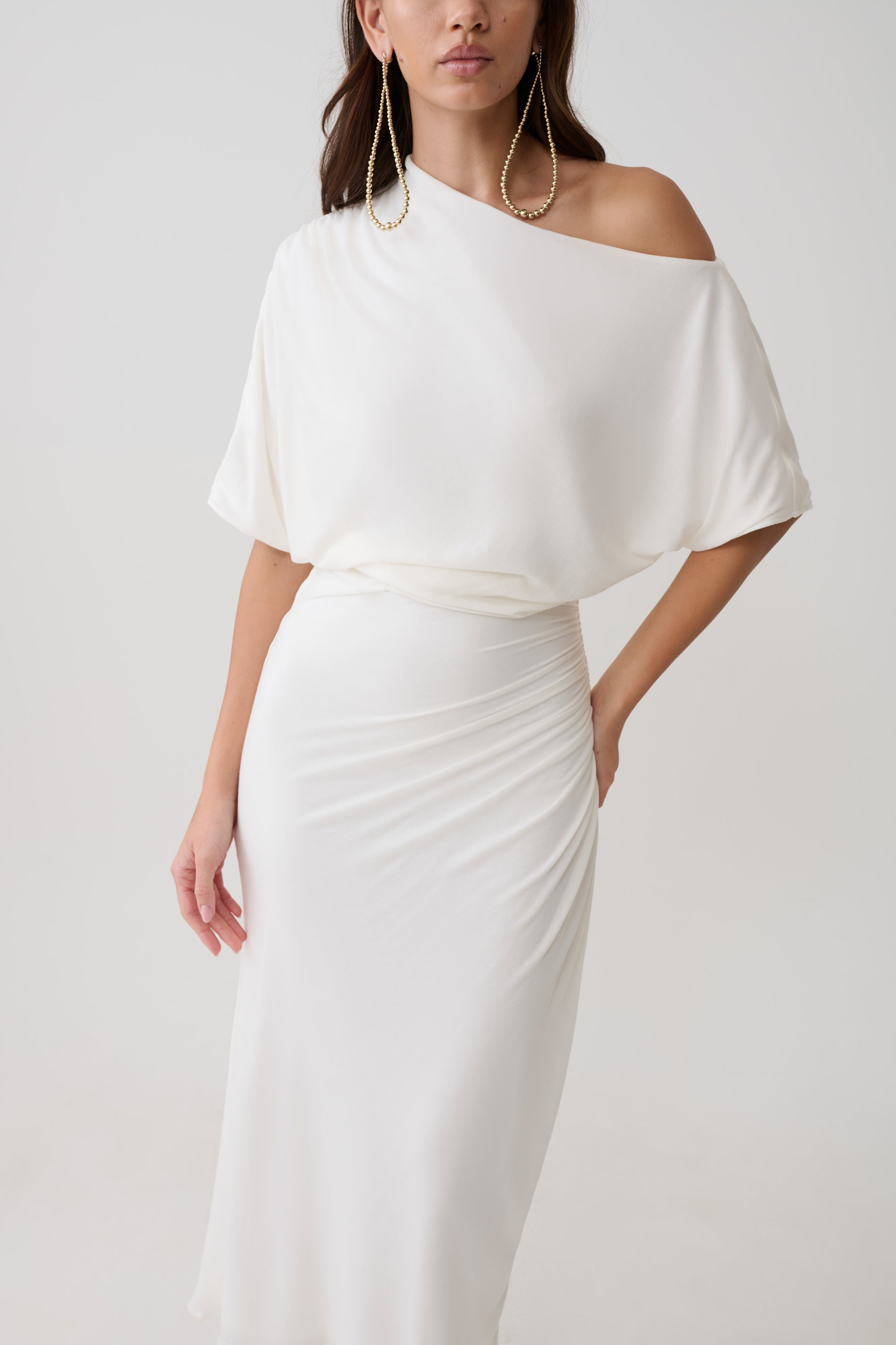 Alva Wool Lyocell Draped Midi Dress - White #3