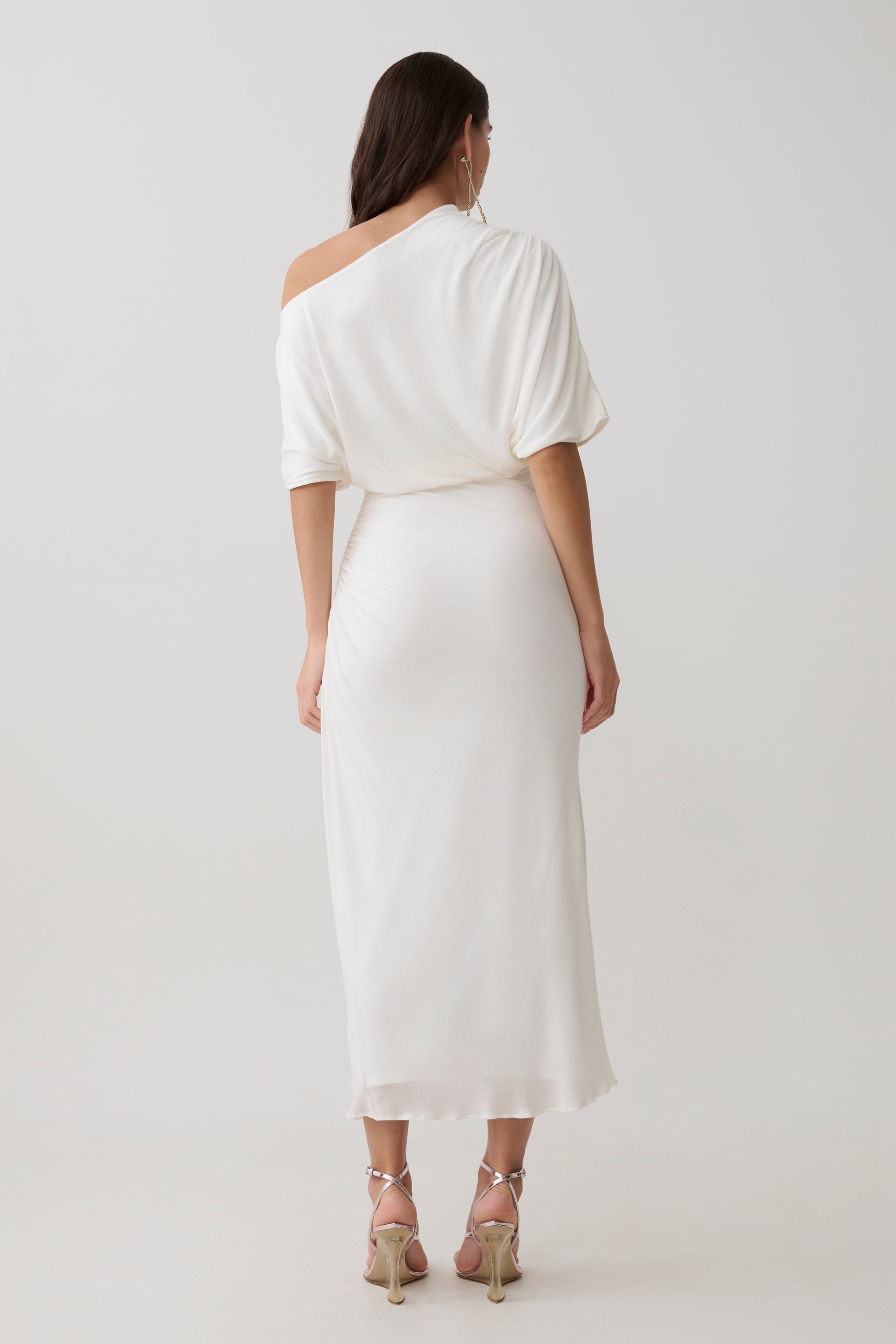 Alva Wool Lyocell Draped Midi Dress - White #2