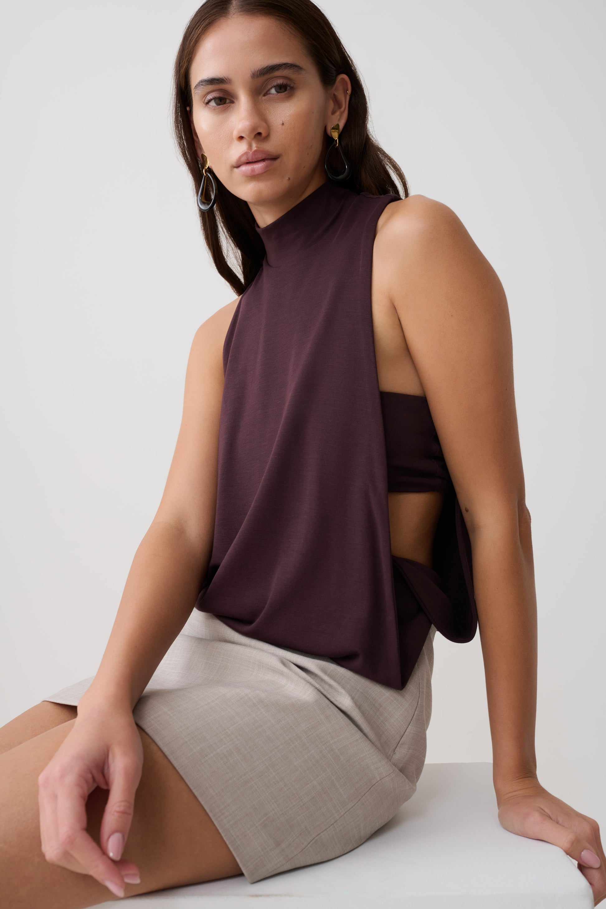 Laurelle Sleeveless Modal Draped Bodysuit - Chocolate #7