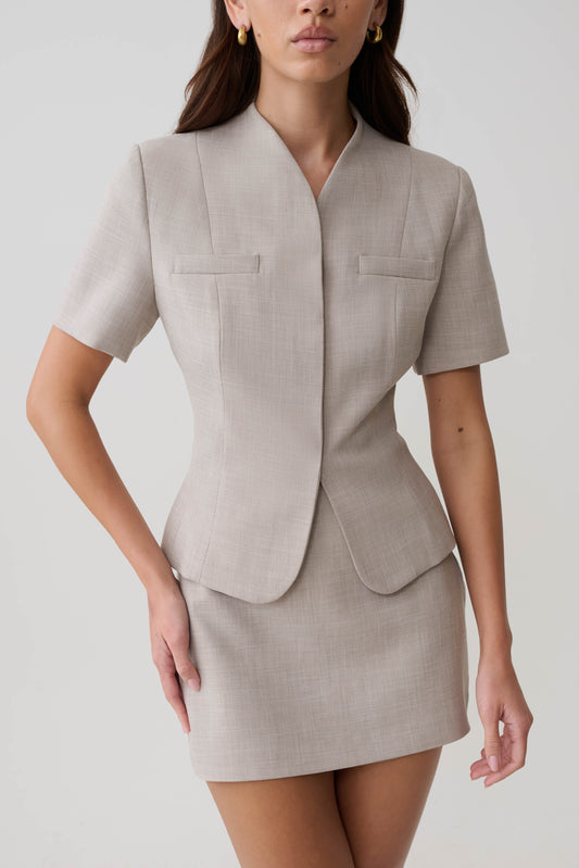 Laila Suiting Short Sleeve Top - Grey