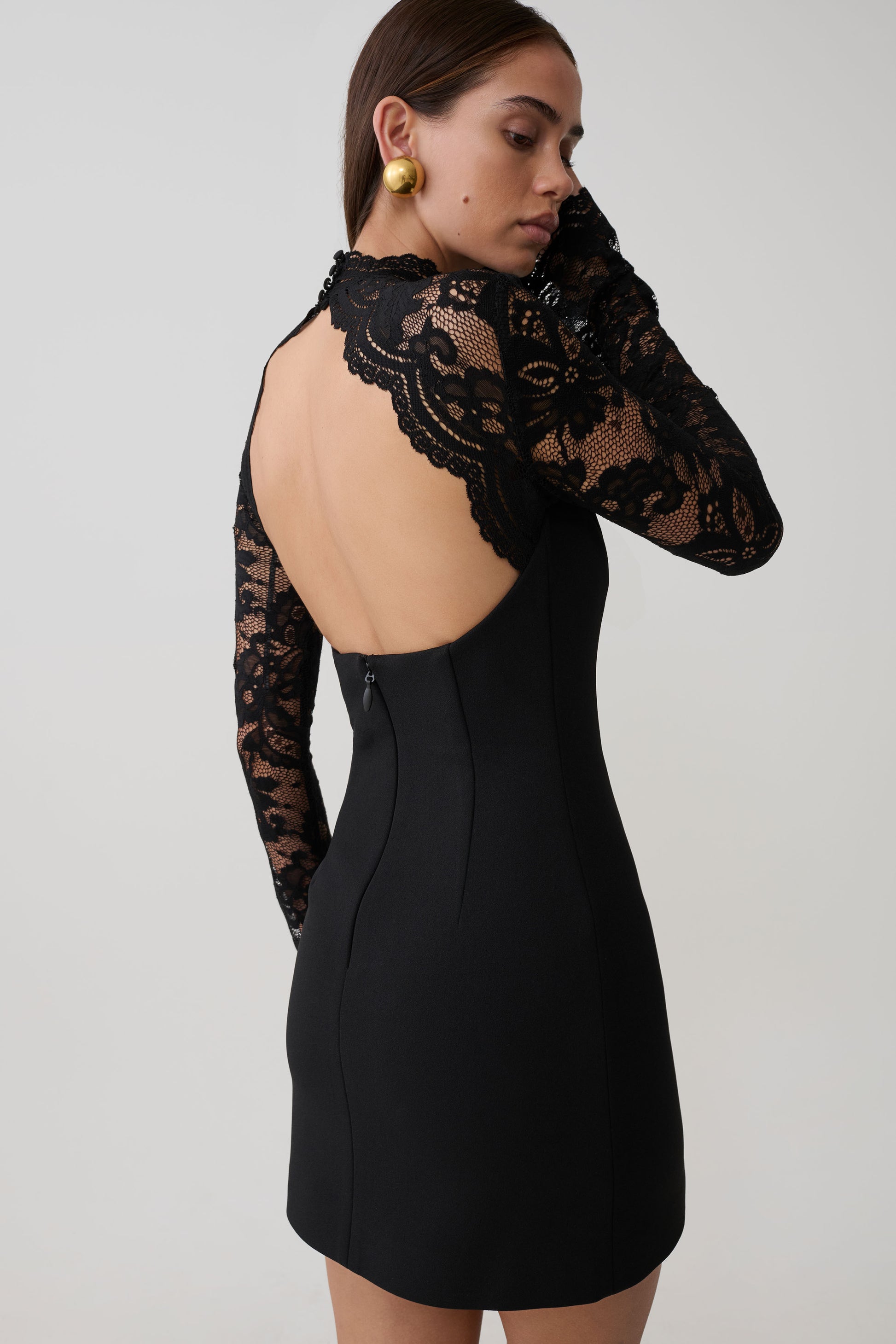 Aurelie Long Sleeve Lace Mini Dress - Black #3