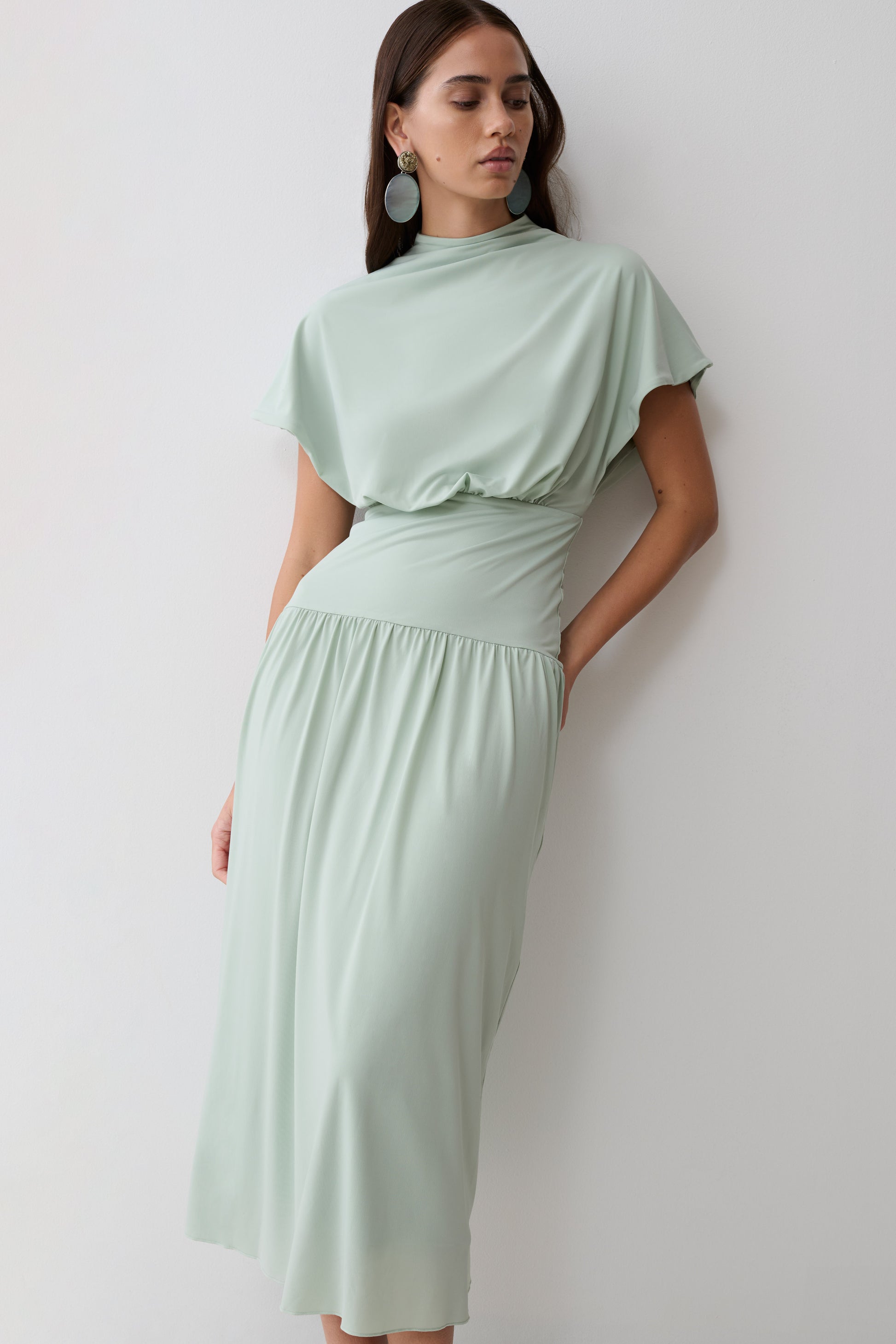 Ailla High Neck Cowl Midi Dress - Aqua Grey #3
