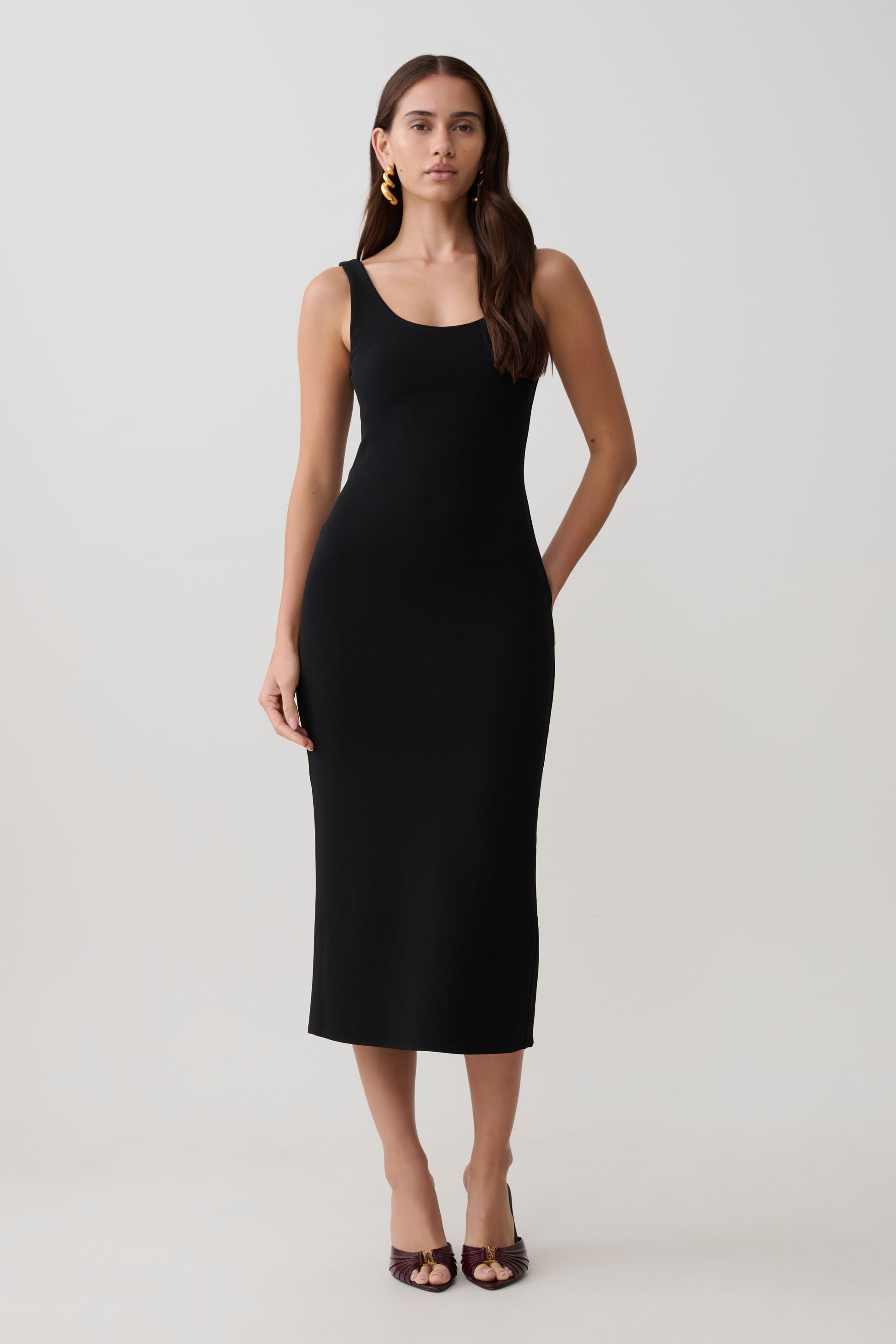 Allyra Scoop Stretch Crepe Midi Dress - Black #5