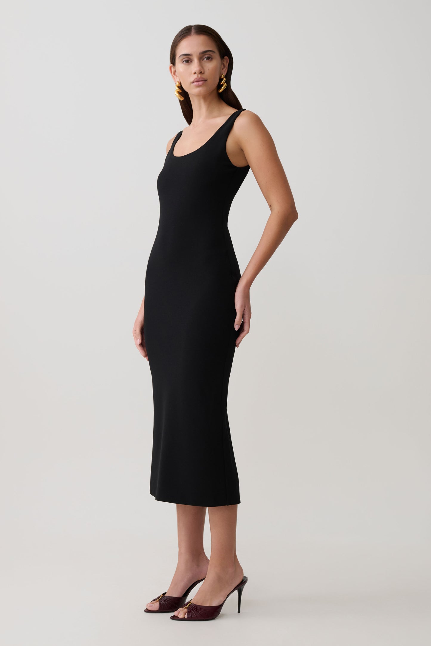 Allyra Scoop Stretch Crepe Midi Dress - Black