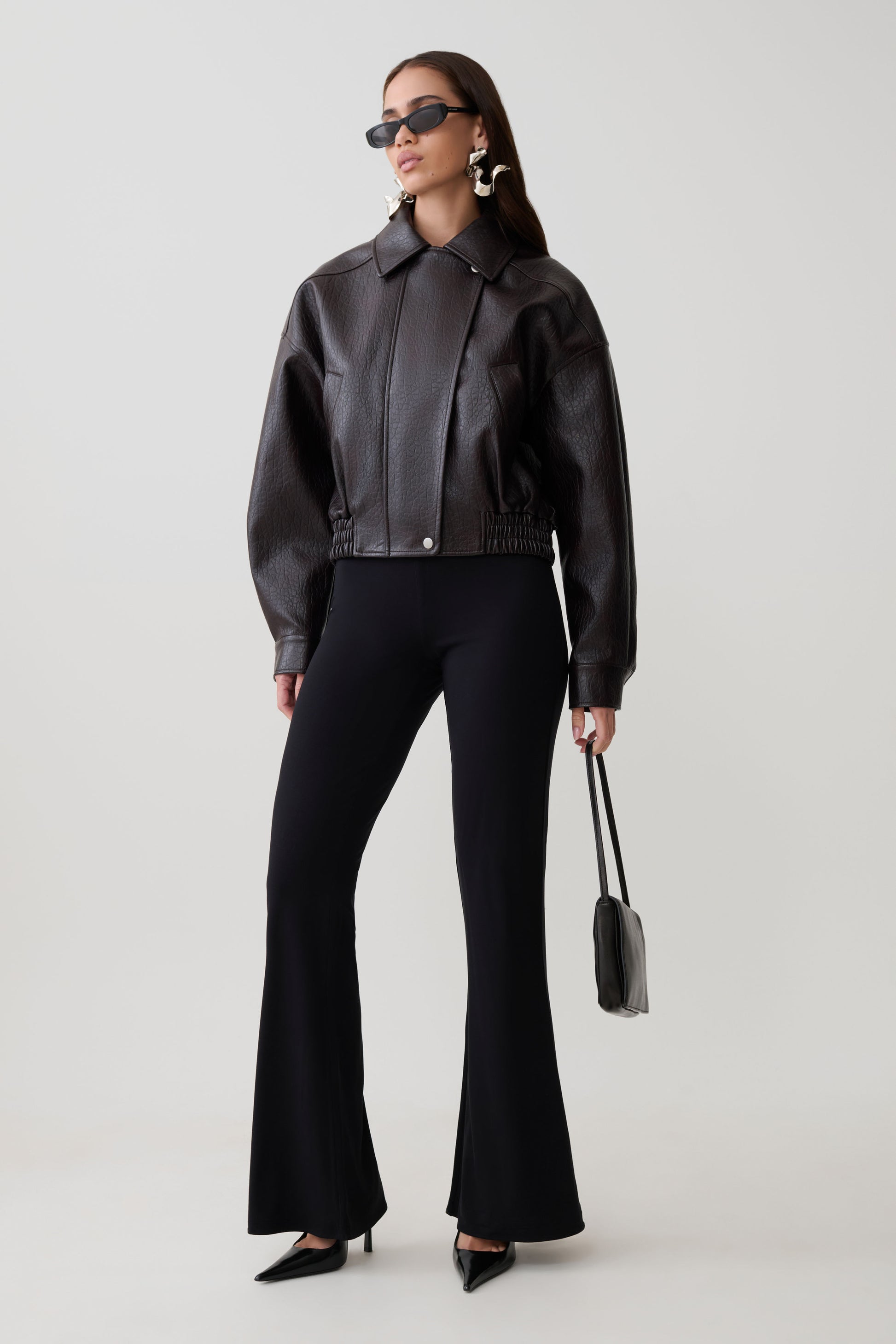Paige Faux Leather Cropped Jacket - Cherry Brown #6