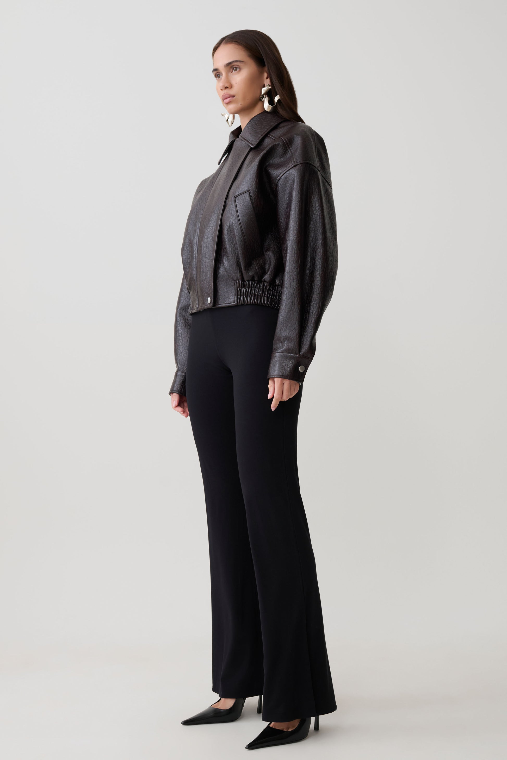 Paige Faux Leather Cropped Jacket - Cherry Brown #4
