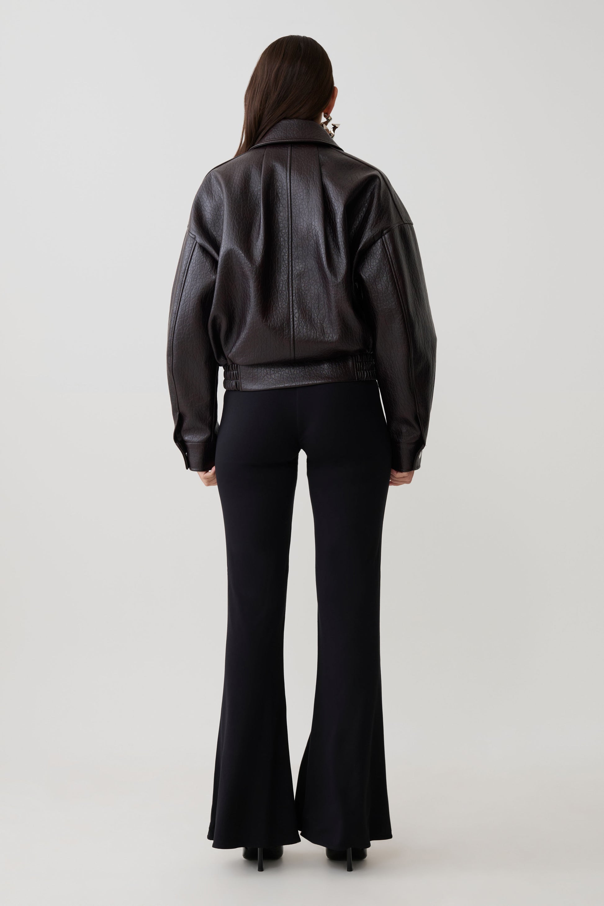 Paige Faux Leather Cropped Jacket - Cherry Brown #5