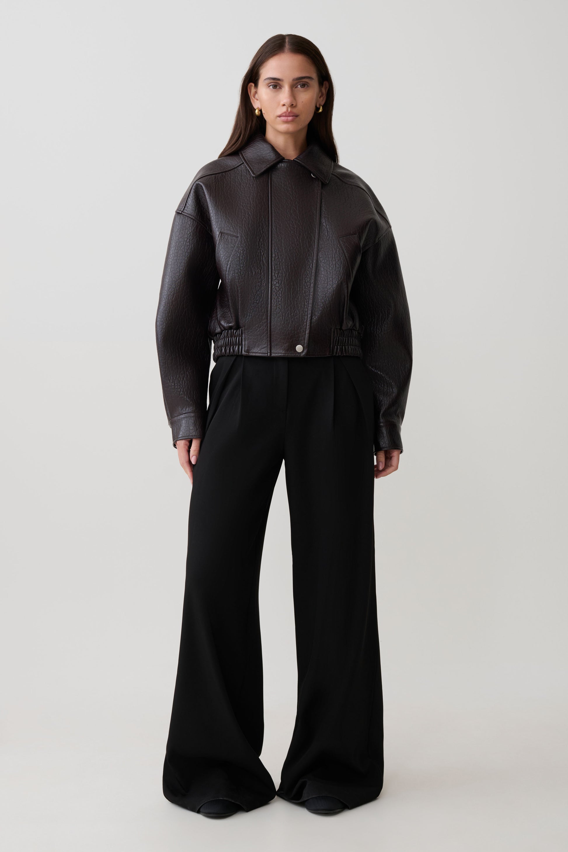 Paige Faux Leather Cropped Jacket - Cherry Brown #7