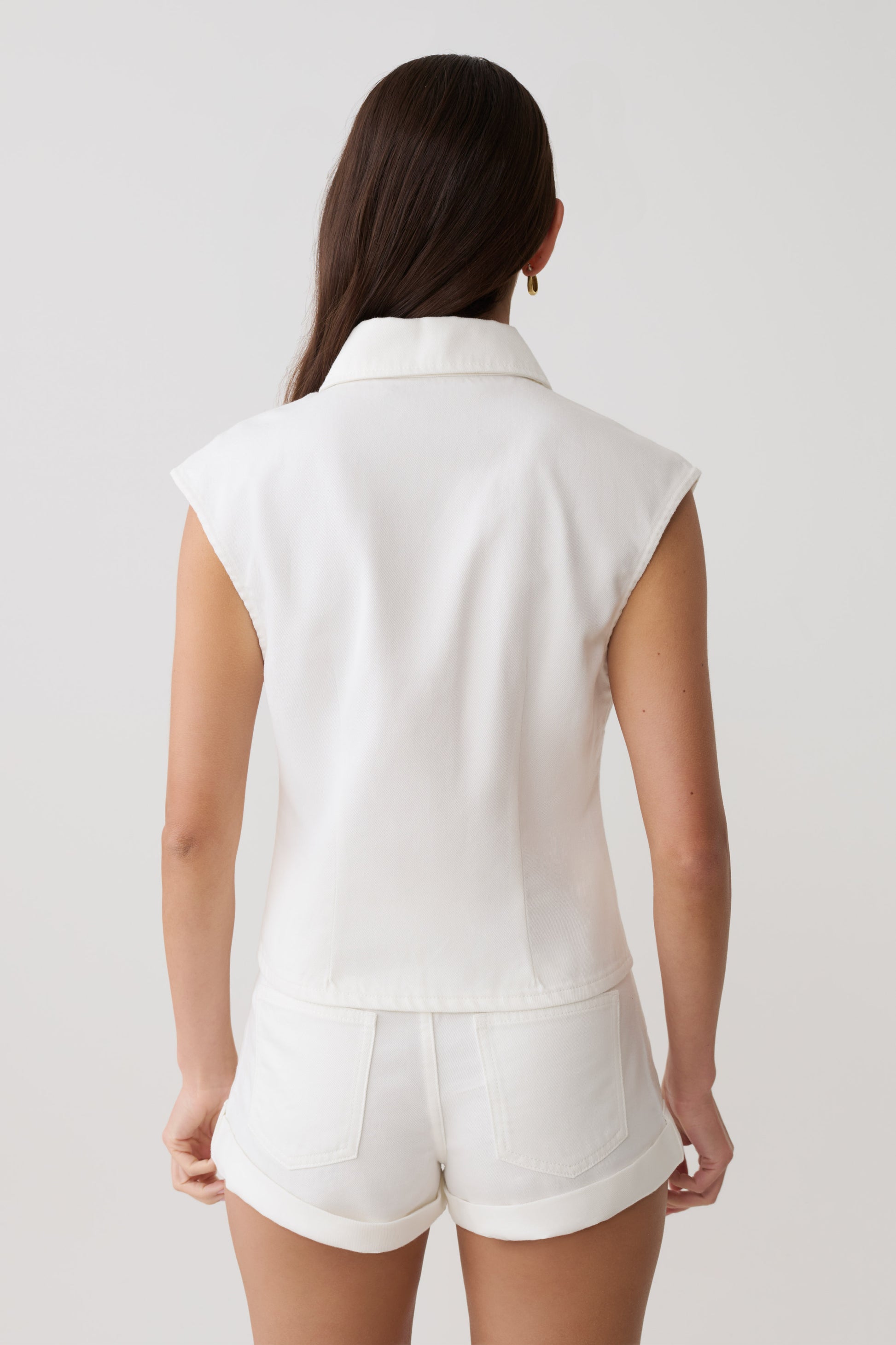 Jeremy Collared Denim Longline Top - White #2