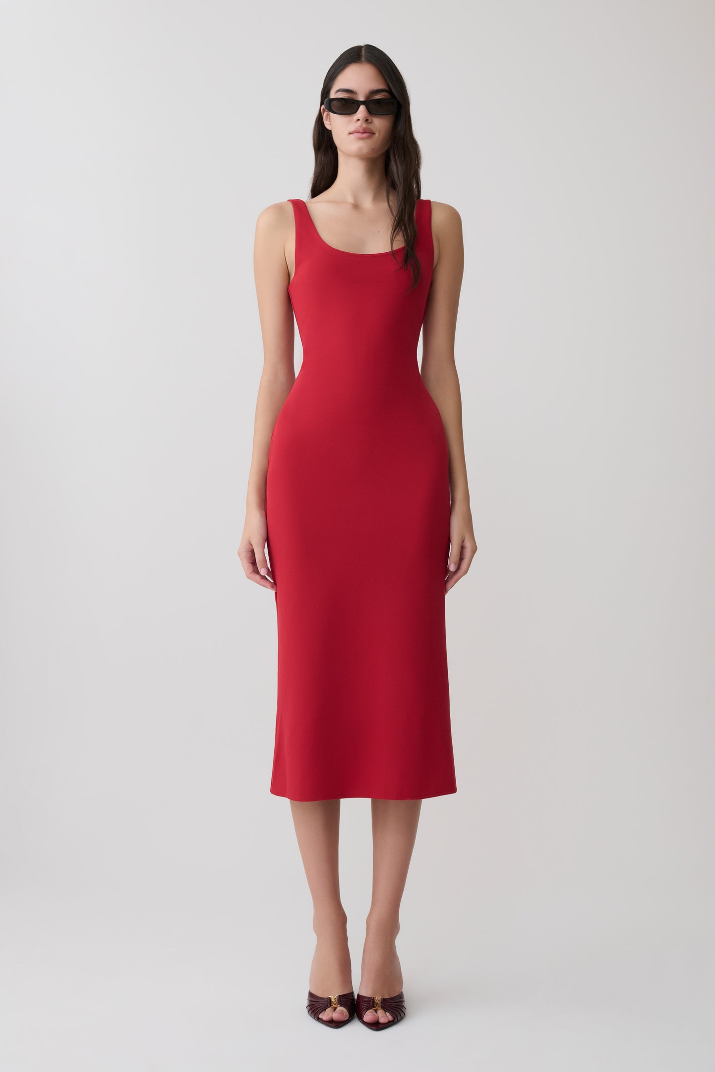 Allyra Scoop Stretch Crepe Midi Dress - Red