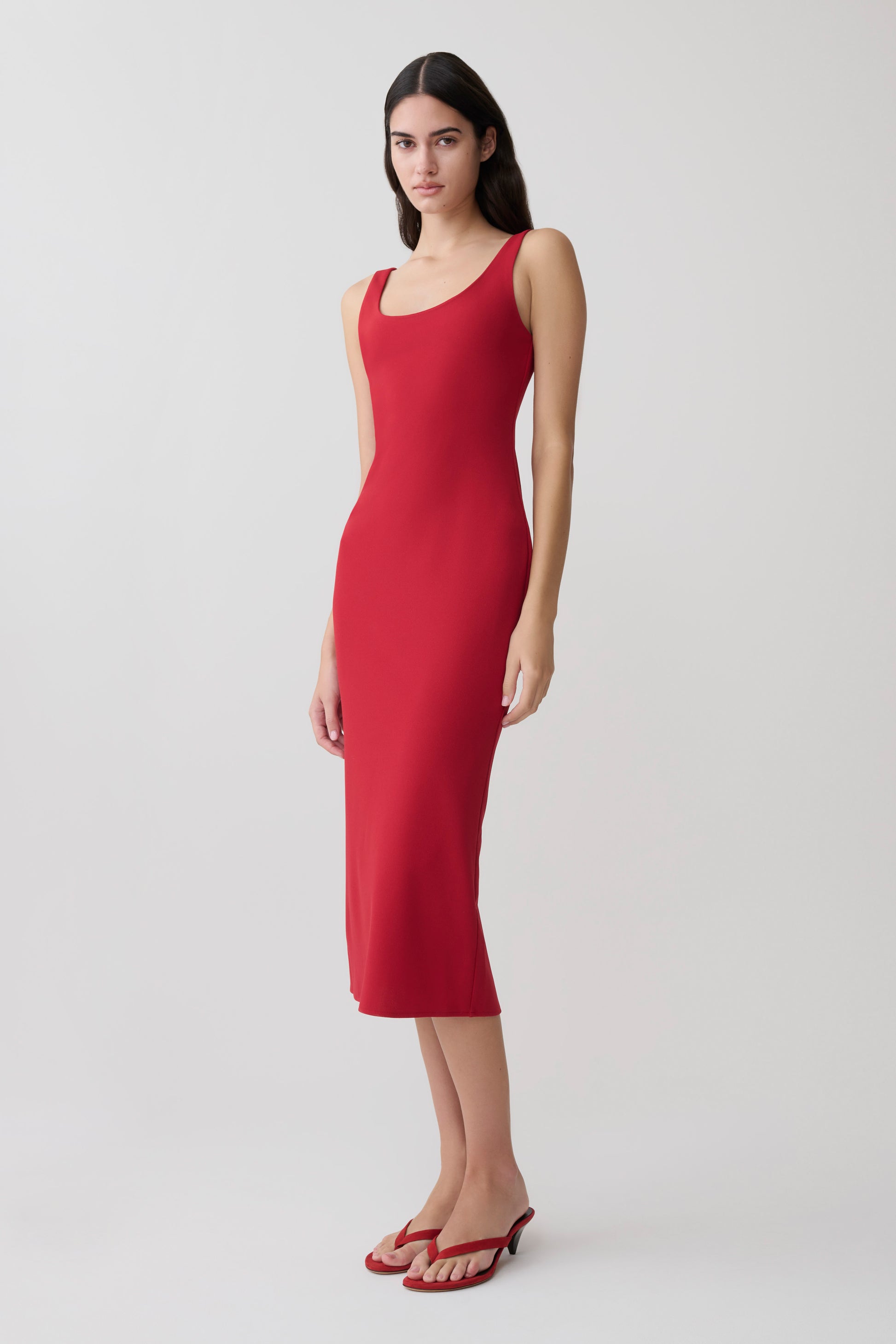 Allyra Scoop Stretch Crepe Midi Dress - Red #5