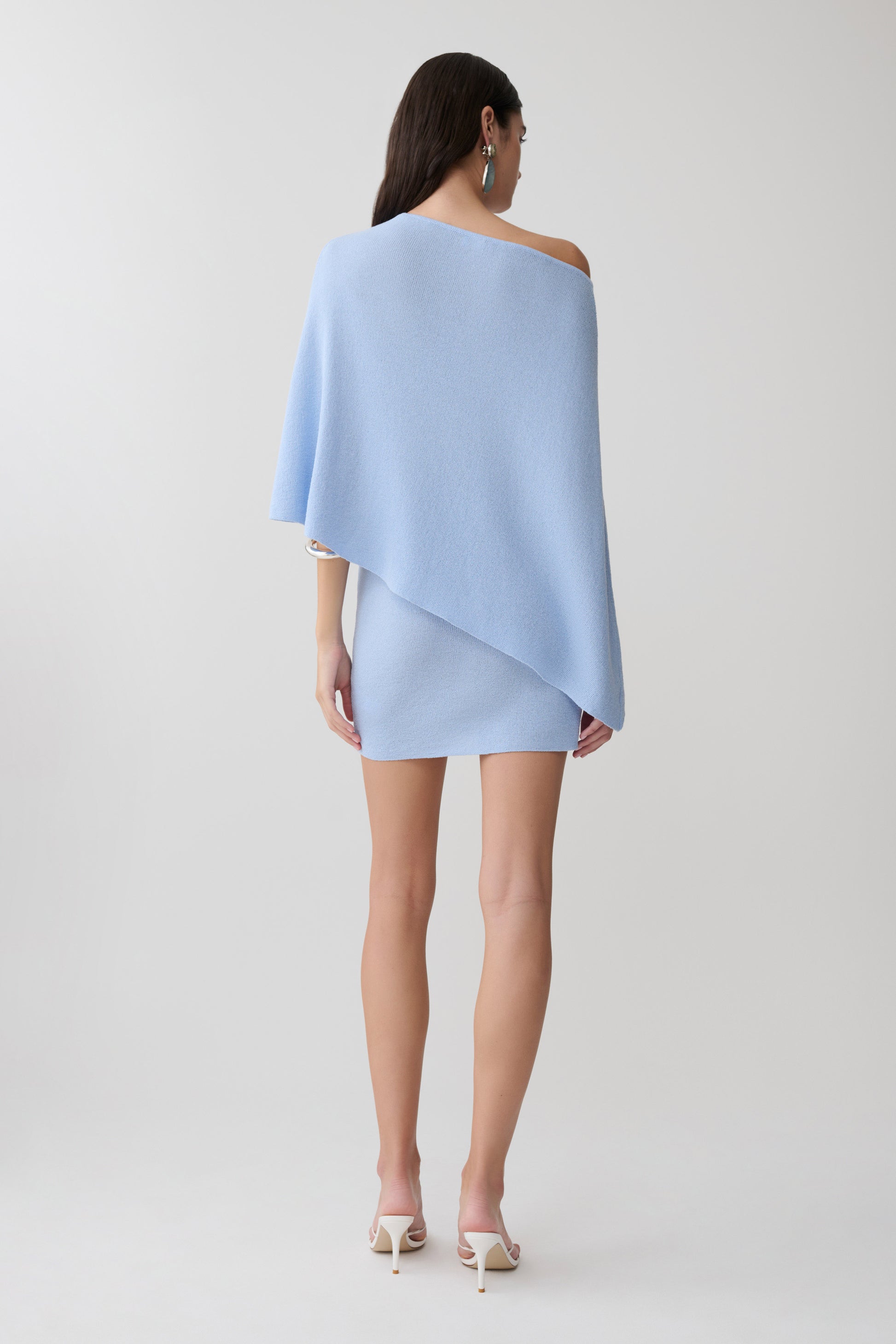 Loura One Shoulder Knit Cape Top - Cornflower Blue #6