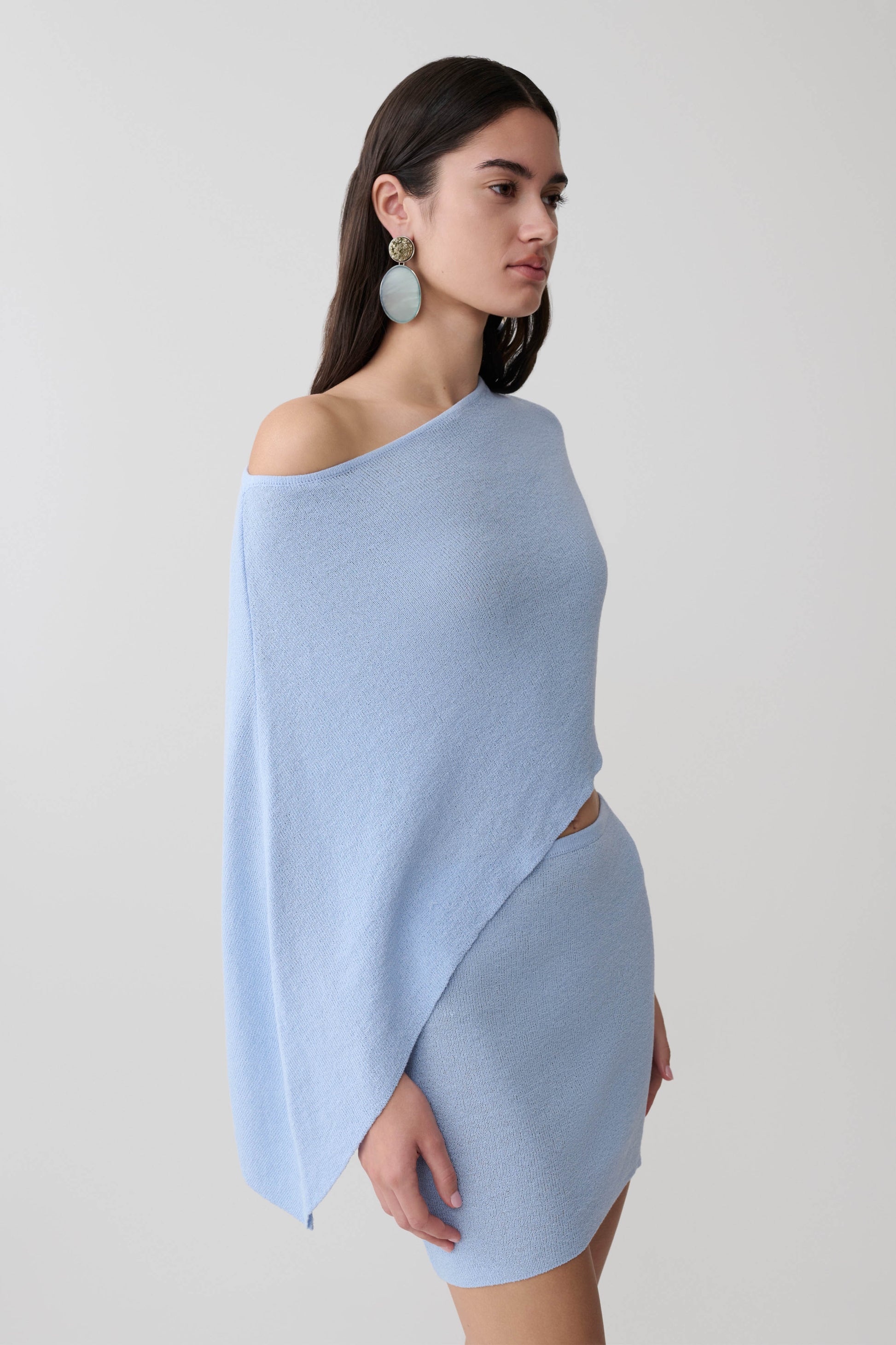 Loura One Shoulder Knit Cape Top - Cornflower Blue #4