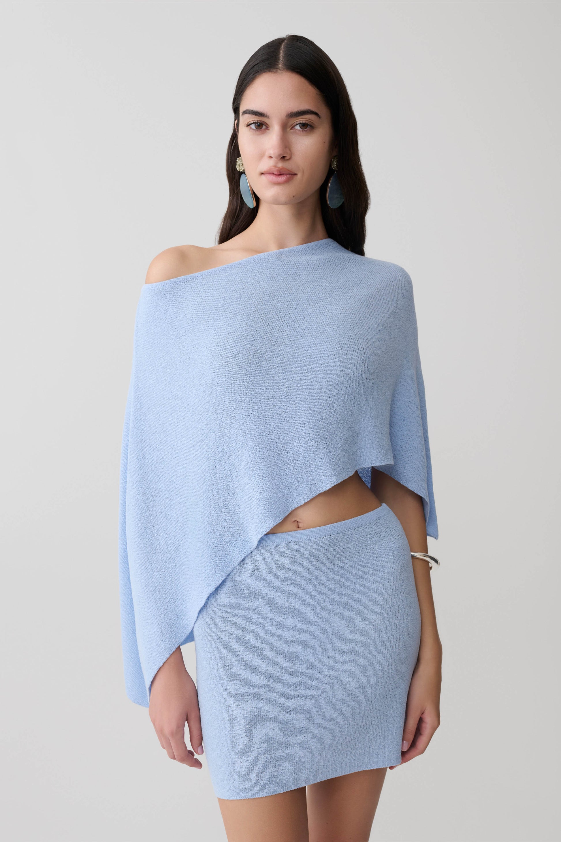 Loura One Shoulder Knit Cape Top - Cornflower Blue #2