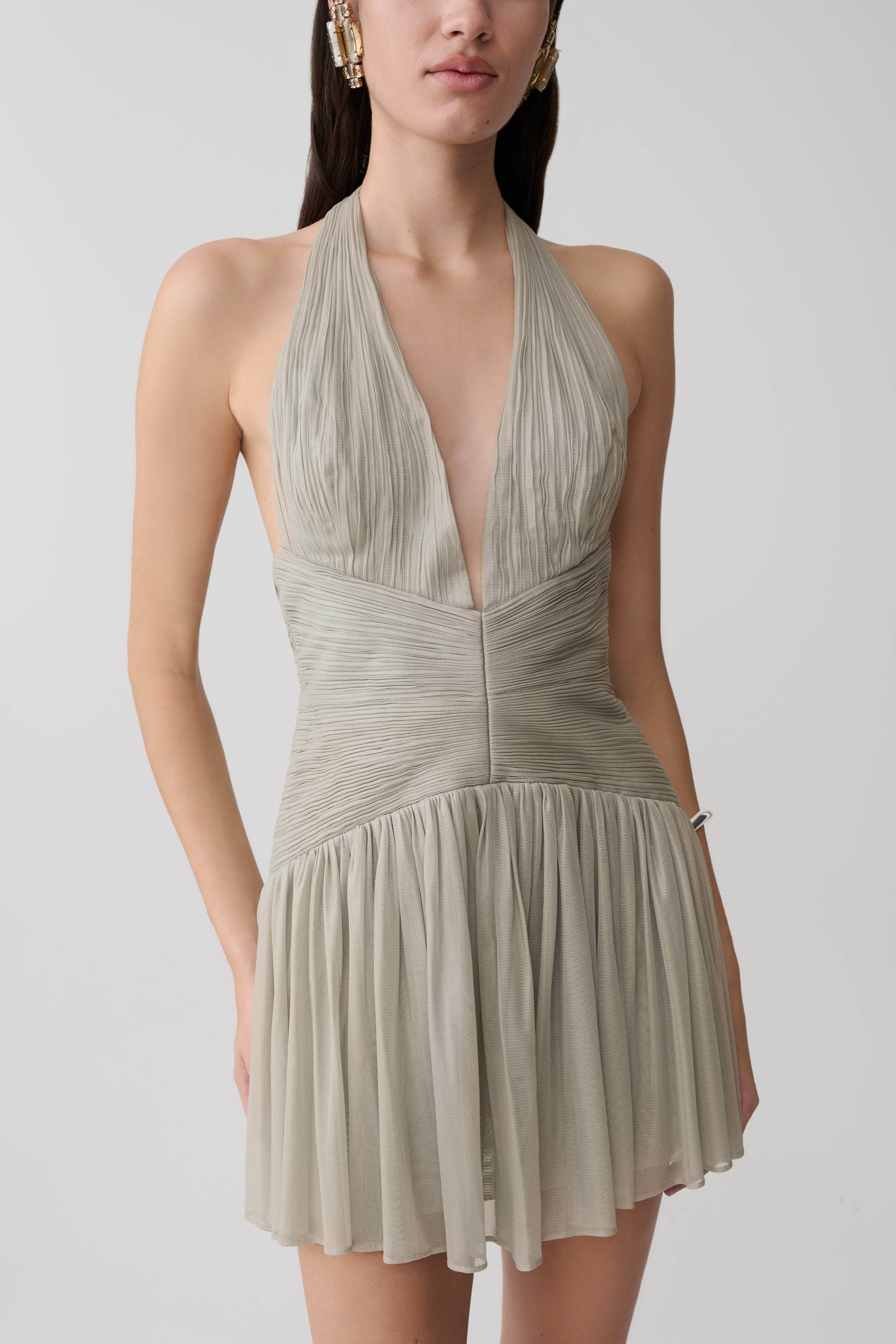 Lucille Halter Pleated Mini Dress - Silver #3