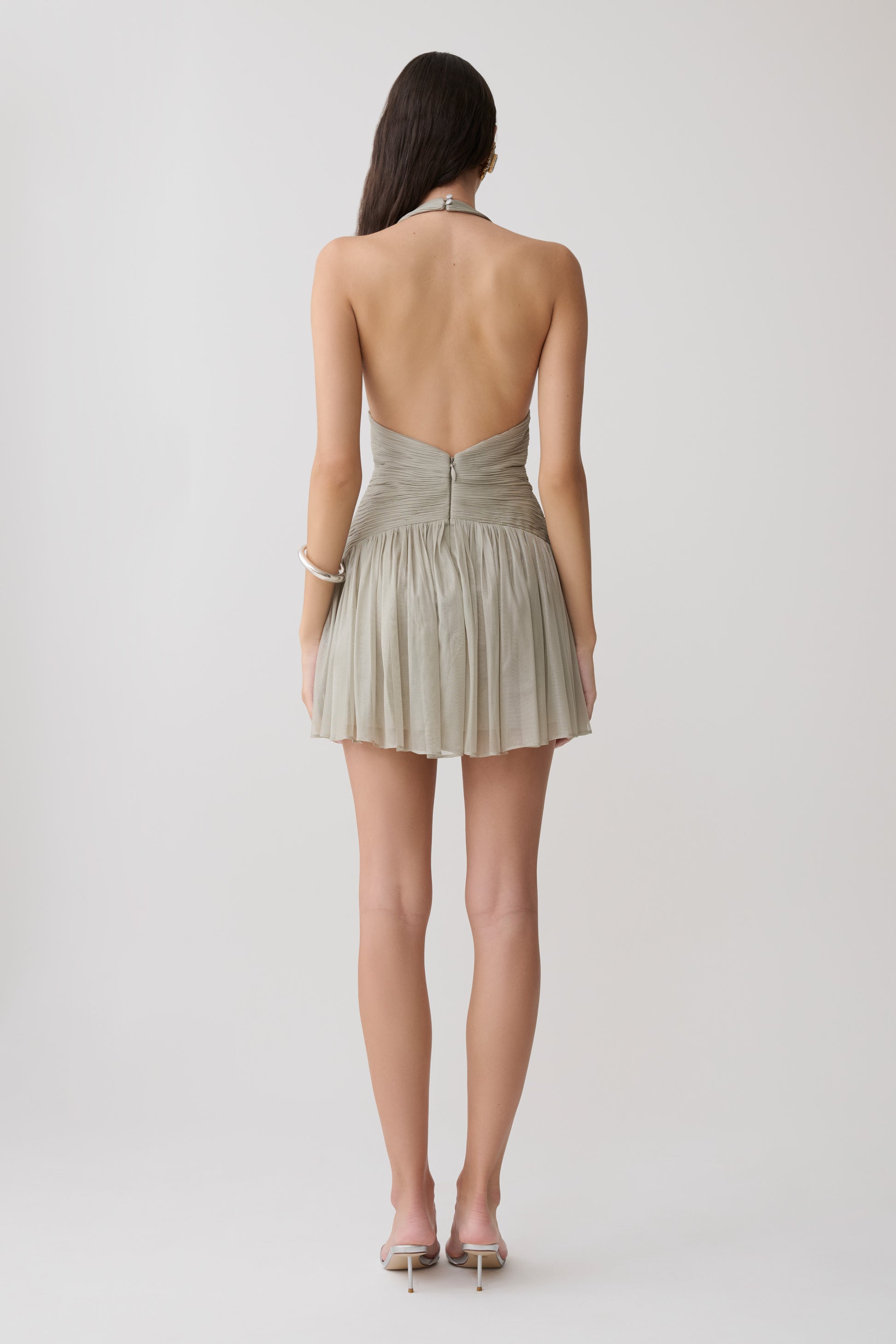 Lucille Halter Pleated Mini Dress - Silver #2