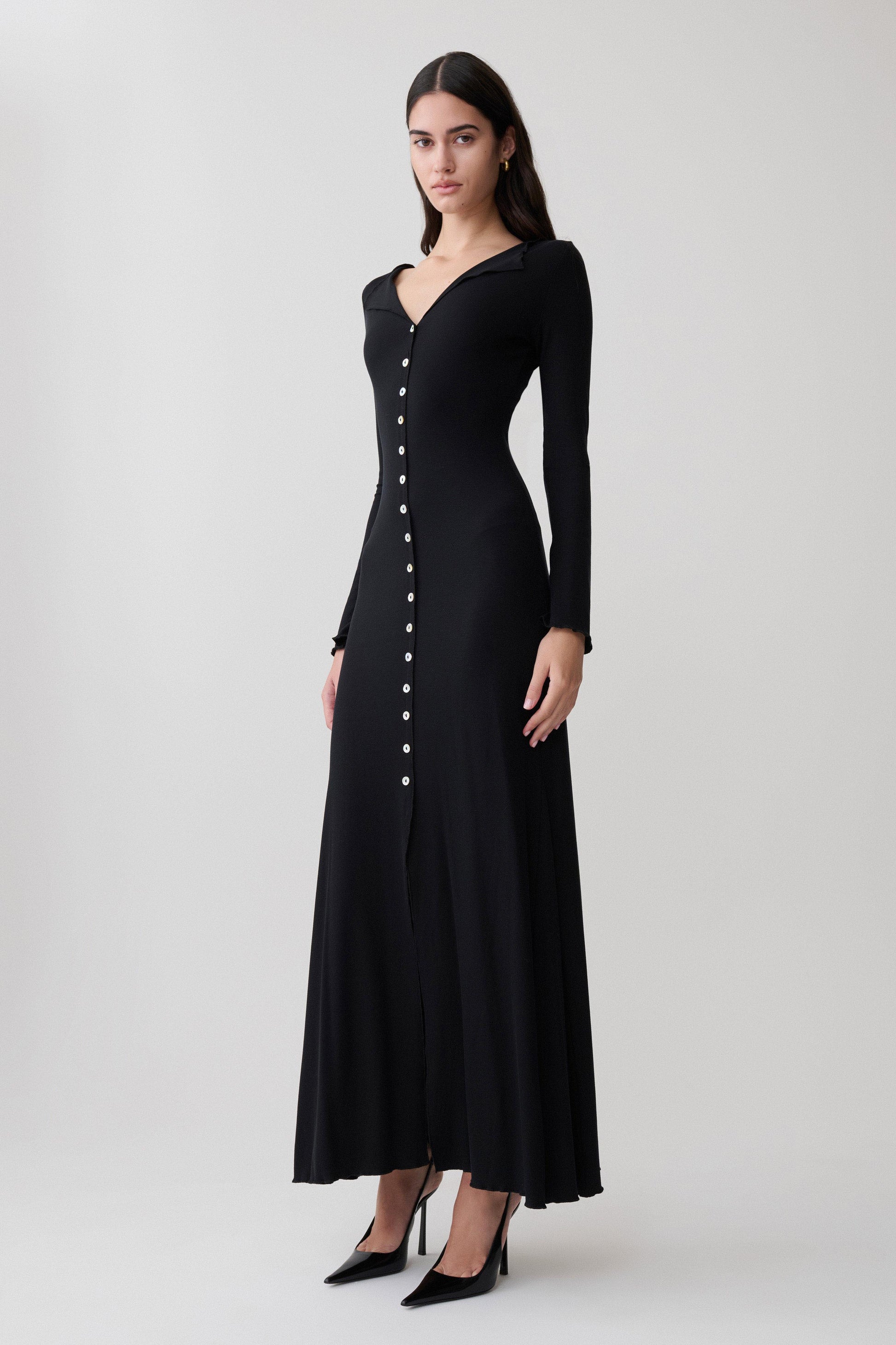Tanya Buttoned Long Sleeve Maxi Dress - Black #4