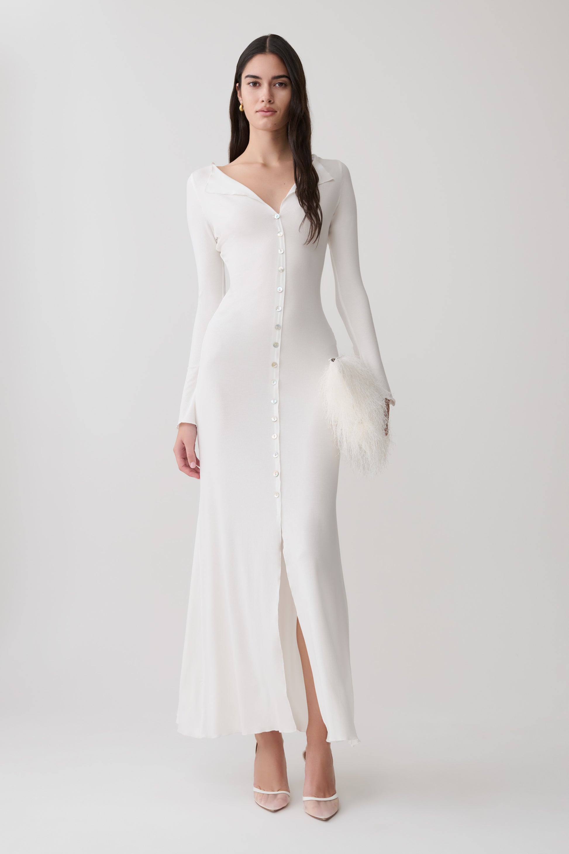 Tanya Buttoned Long Sleeve Maxi Dress - White #6