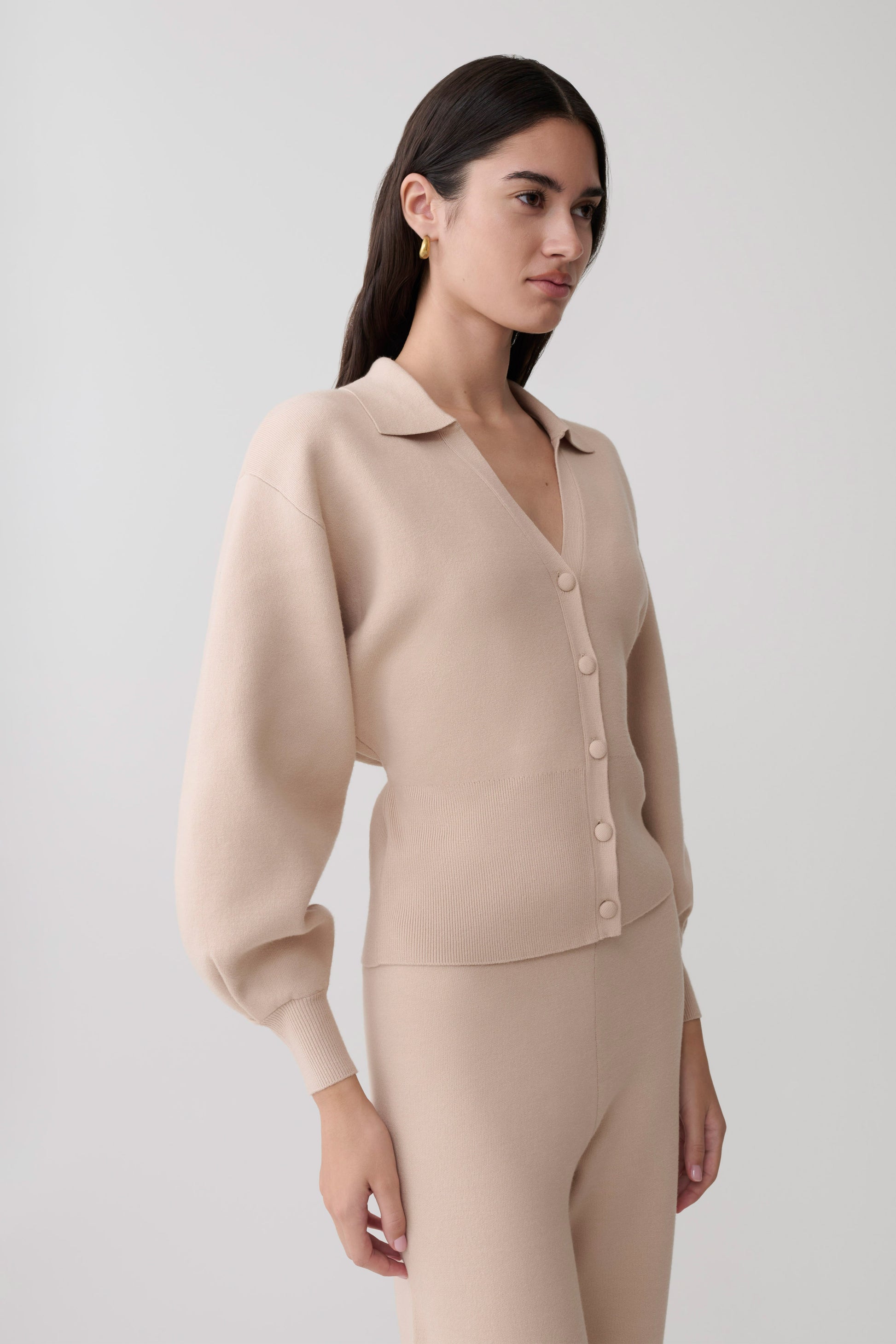 Blaine Knit Blouson Sleeve Cardigan - Oat Marle #3