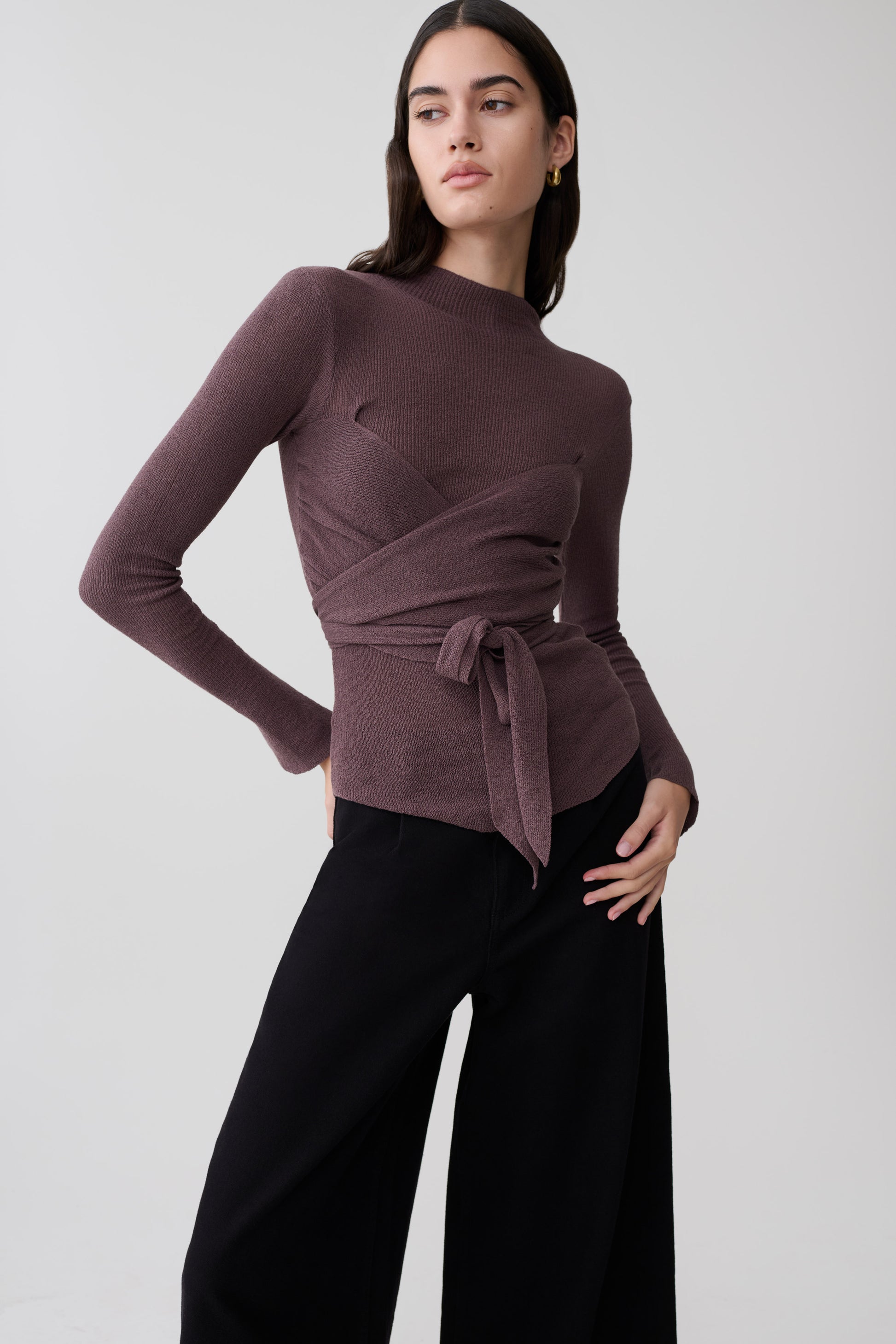 Lawson Wrap Knit Long Sleeve Top - Peppercorn #3