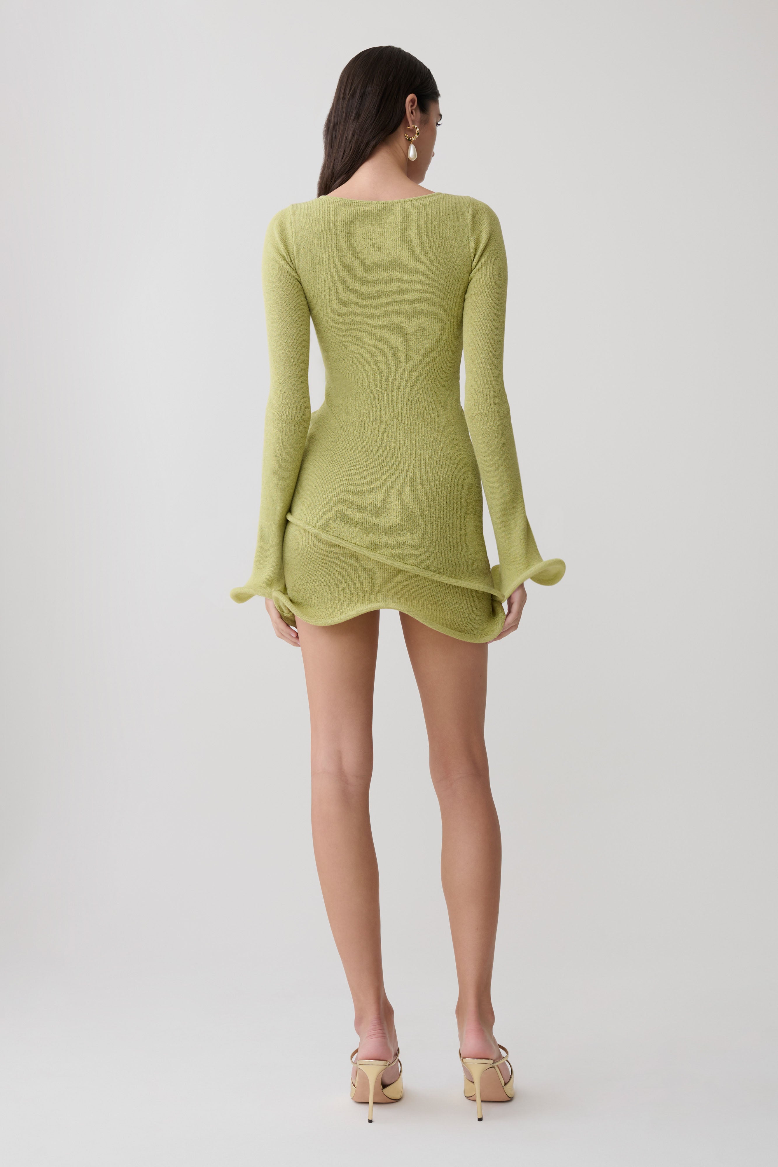 Samira Knit Long Sleeve Mini Dress - Light Olive | MESHKI
