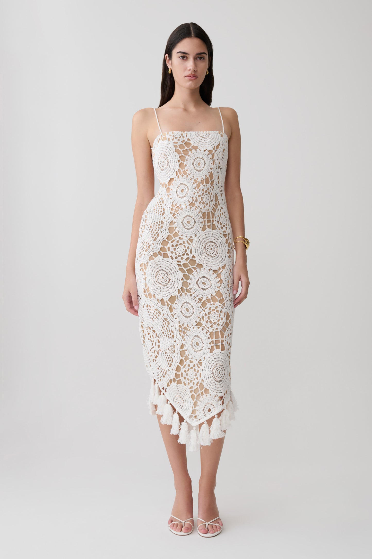 Delta Crochet Halter Midi Dress - White